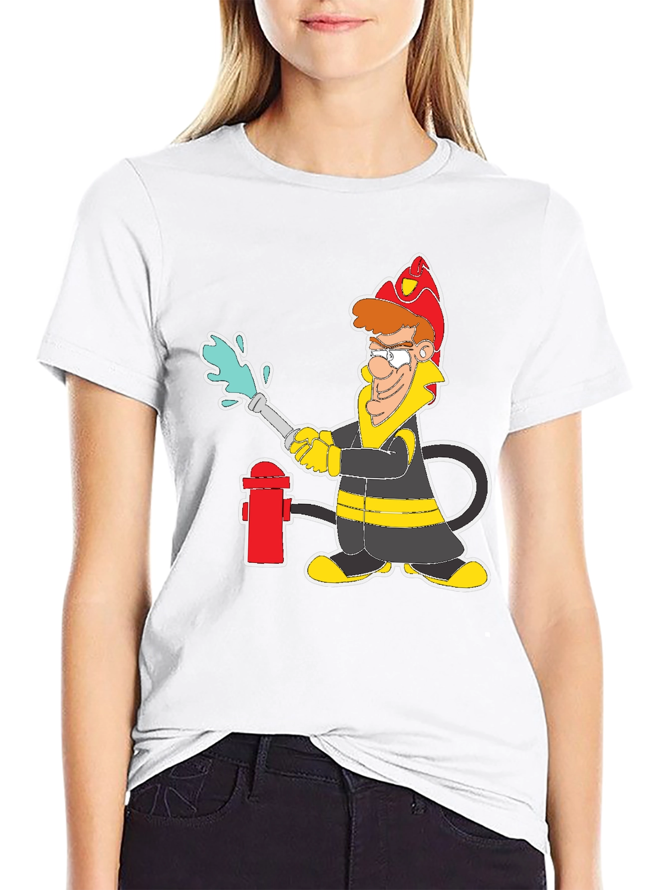 Firefighter Cartoon Graphic T-Shirt