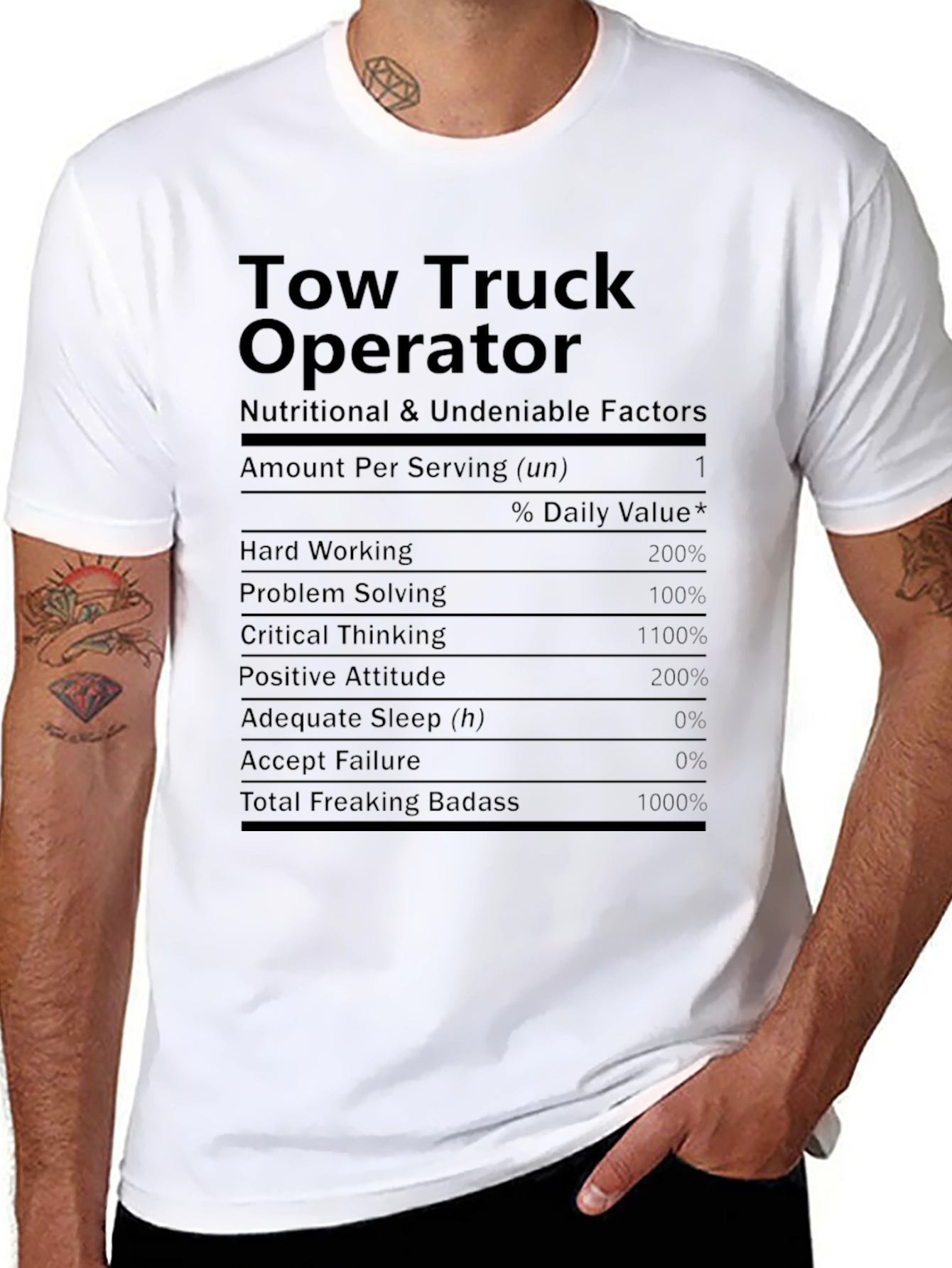 Tow Truck Operator Nutrition Facts Graphic T-Shirt