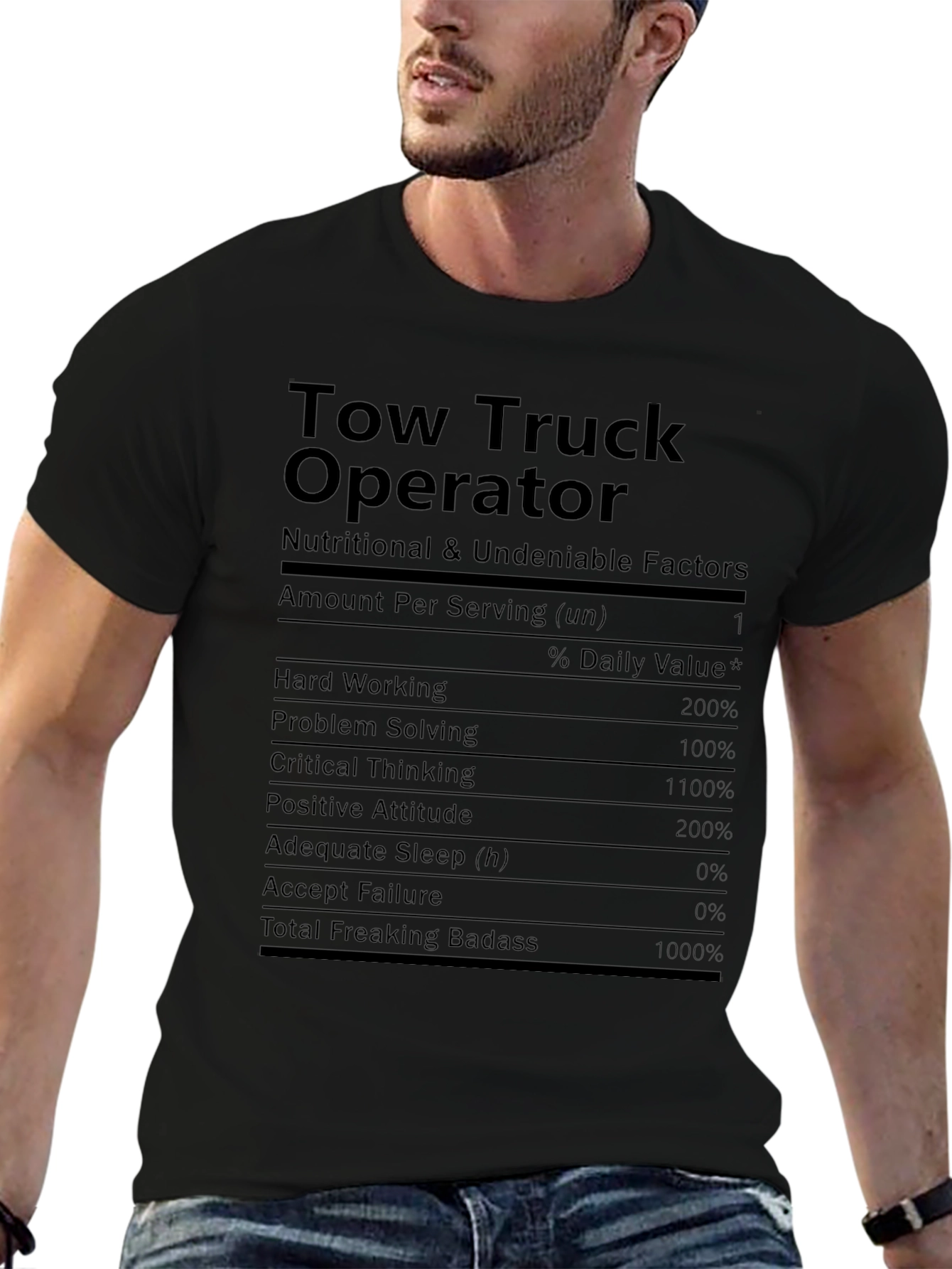 Tow Truck Operator Nutrition Facts Graphic T-Shirt