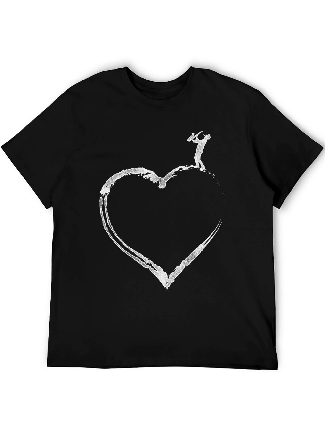 Heart Saxophone Player Graphic T-Shirt - Black
