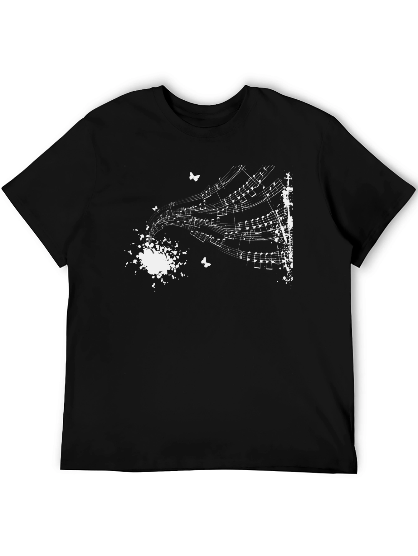 Musical Notes Graphic Tee - Black Cotton Blend
