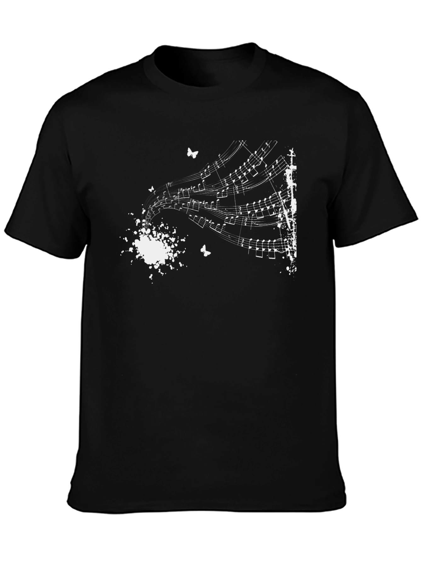 Musical Notes Graphic Tee - Black Cotton Blend