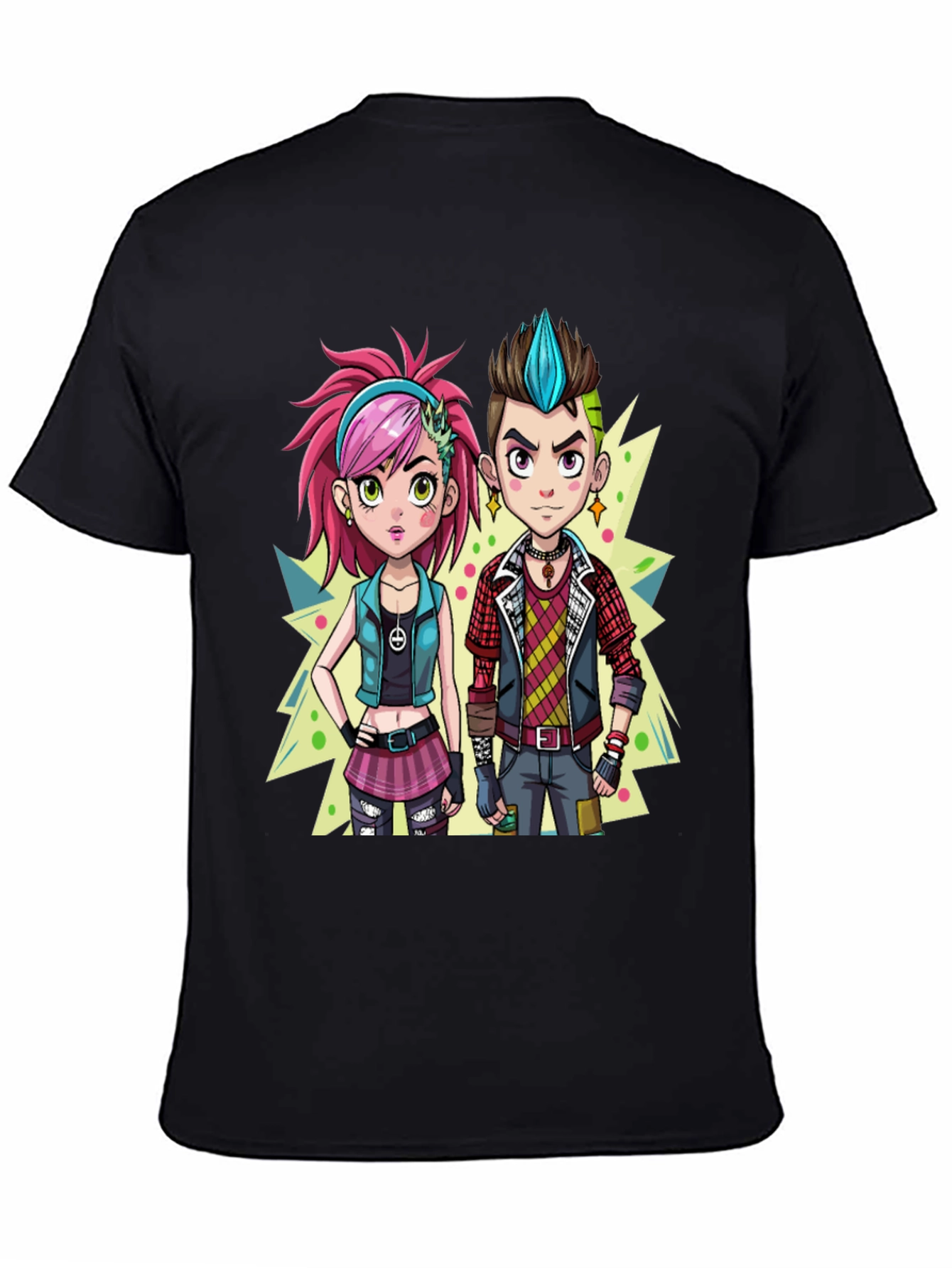 Cartoon Couple Black Graphic Tee
