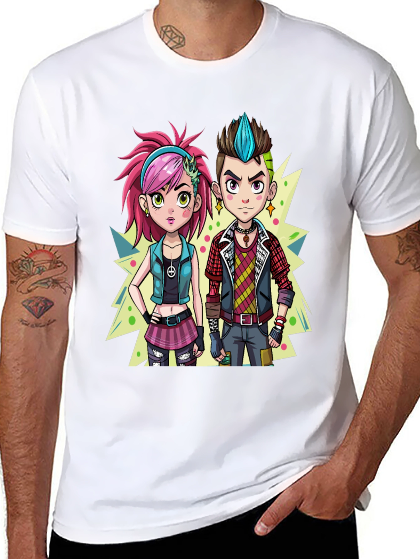 Cartoon Couple Black Graphic Tee