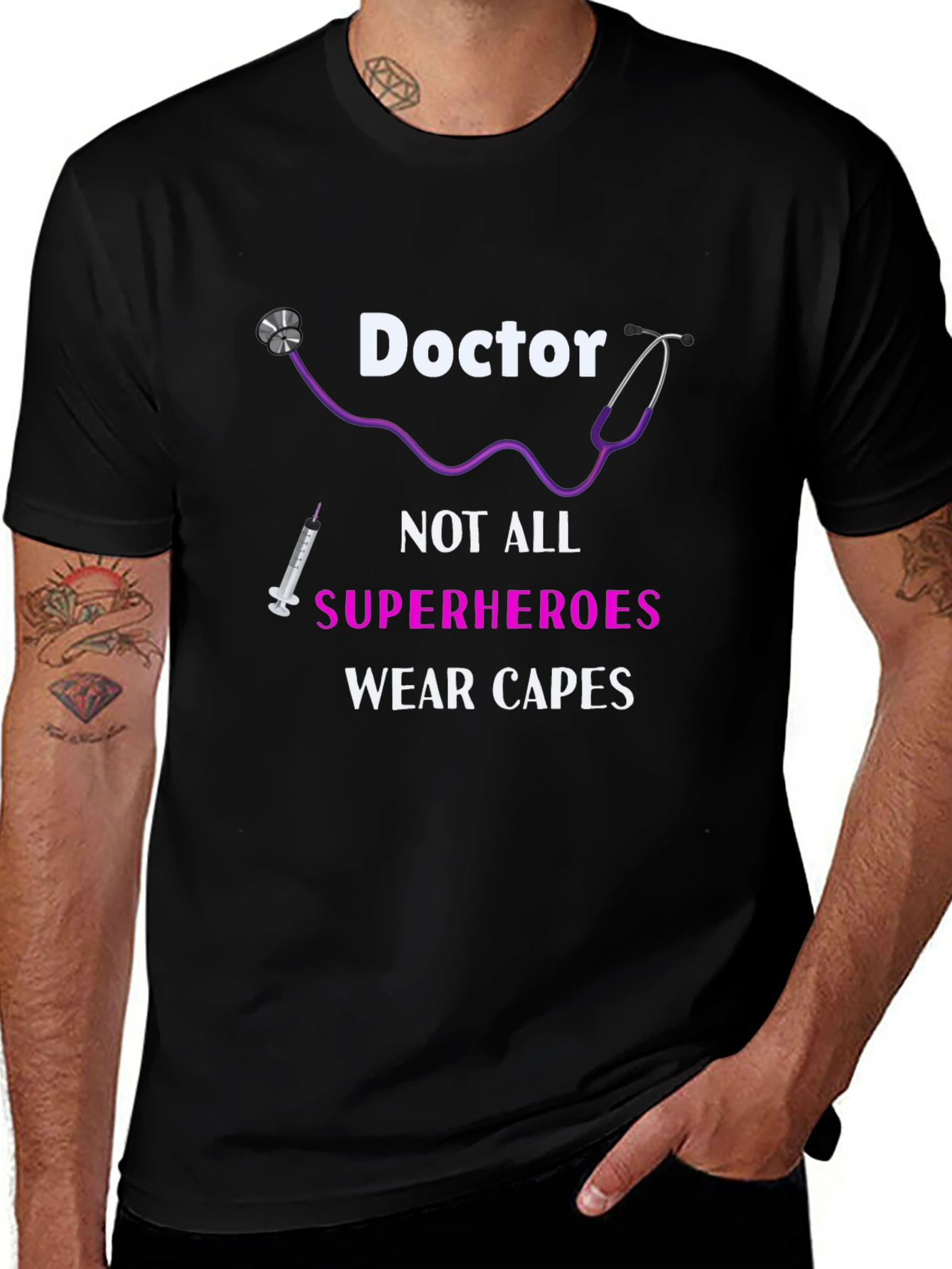 Doctor Superhero Graphic Tee - Black Cotton T-Shirt