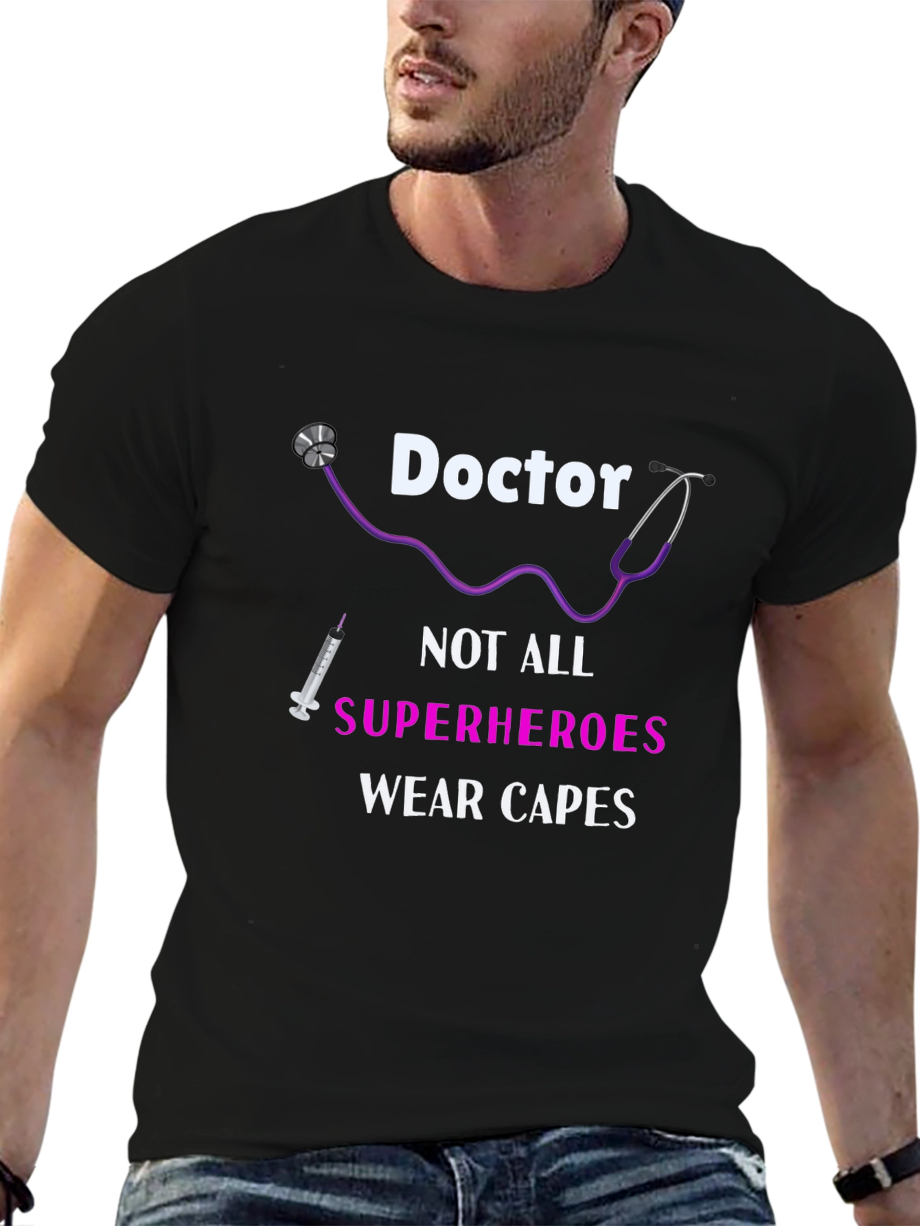 Doctor Superhero Graphic Tee - Black Cotton T-Shirt