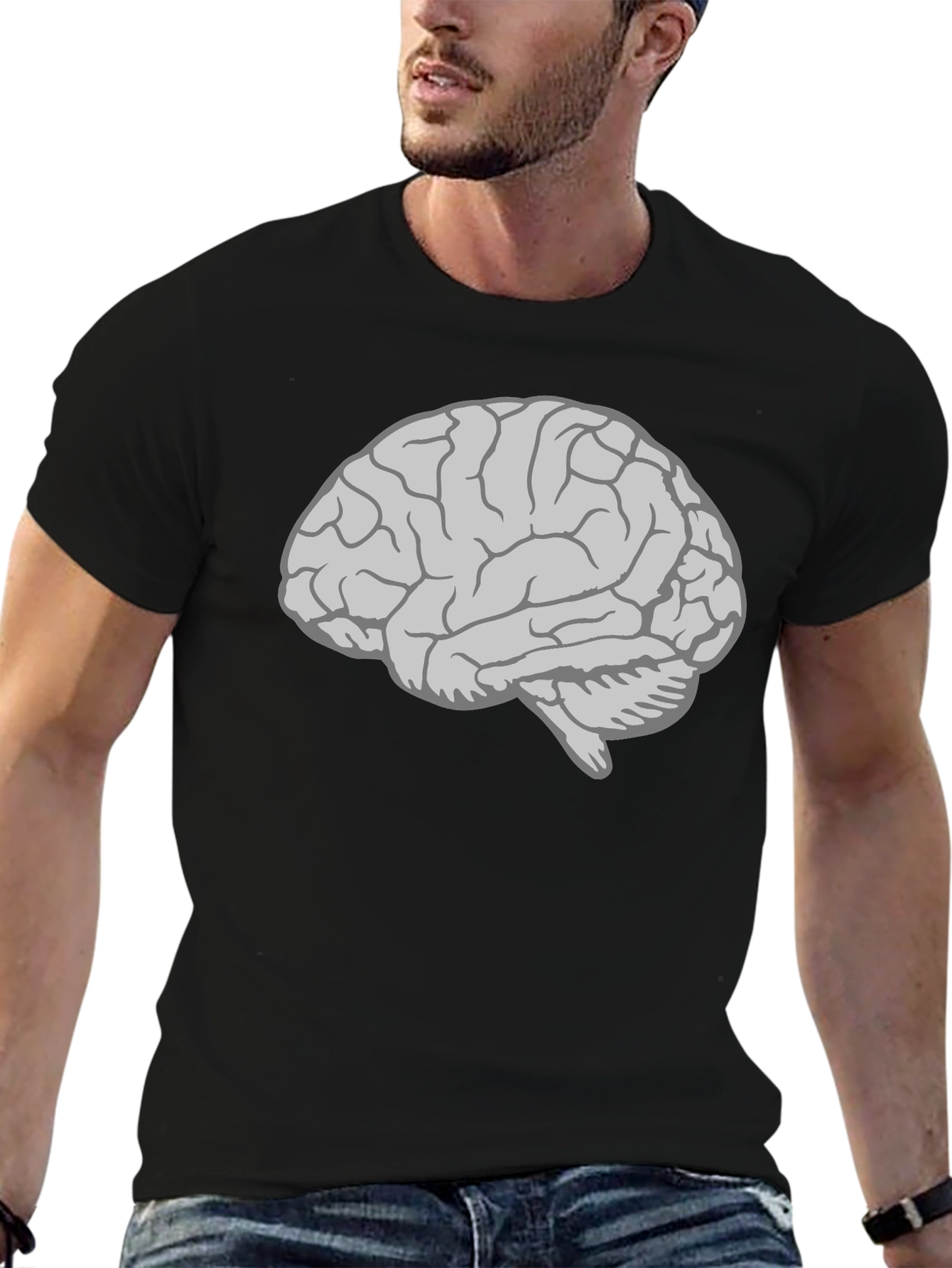 Brain Graphic T-Shirt - Mens Black Cotton Tee