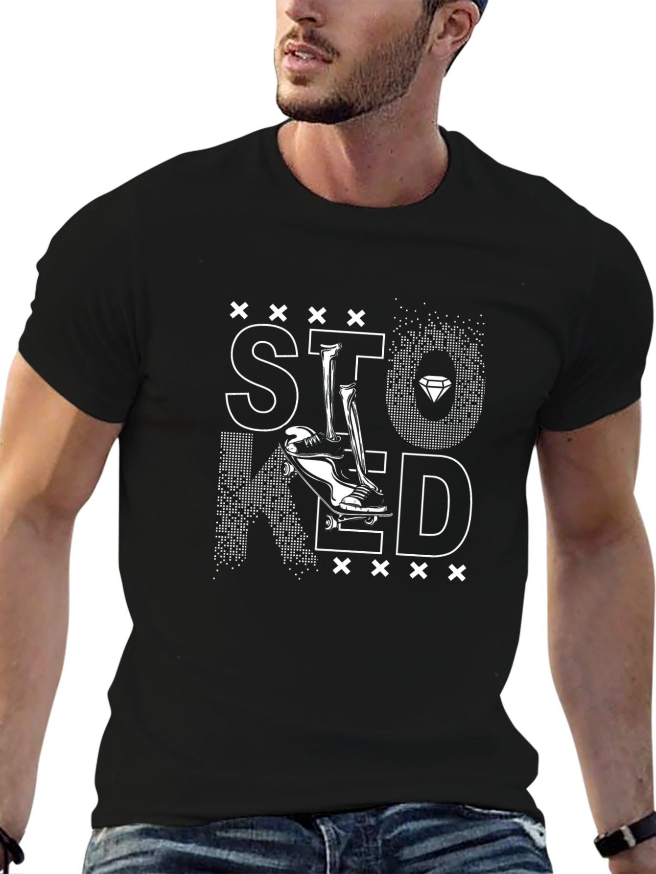 Stoned Skateboard Graphic T-Shirt - Black