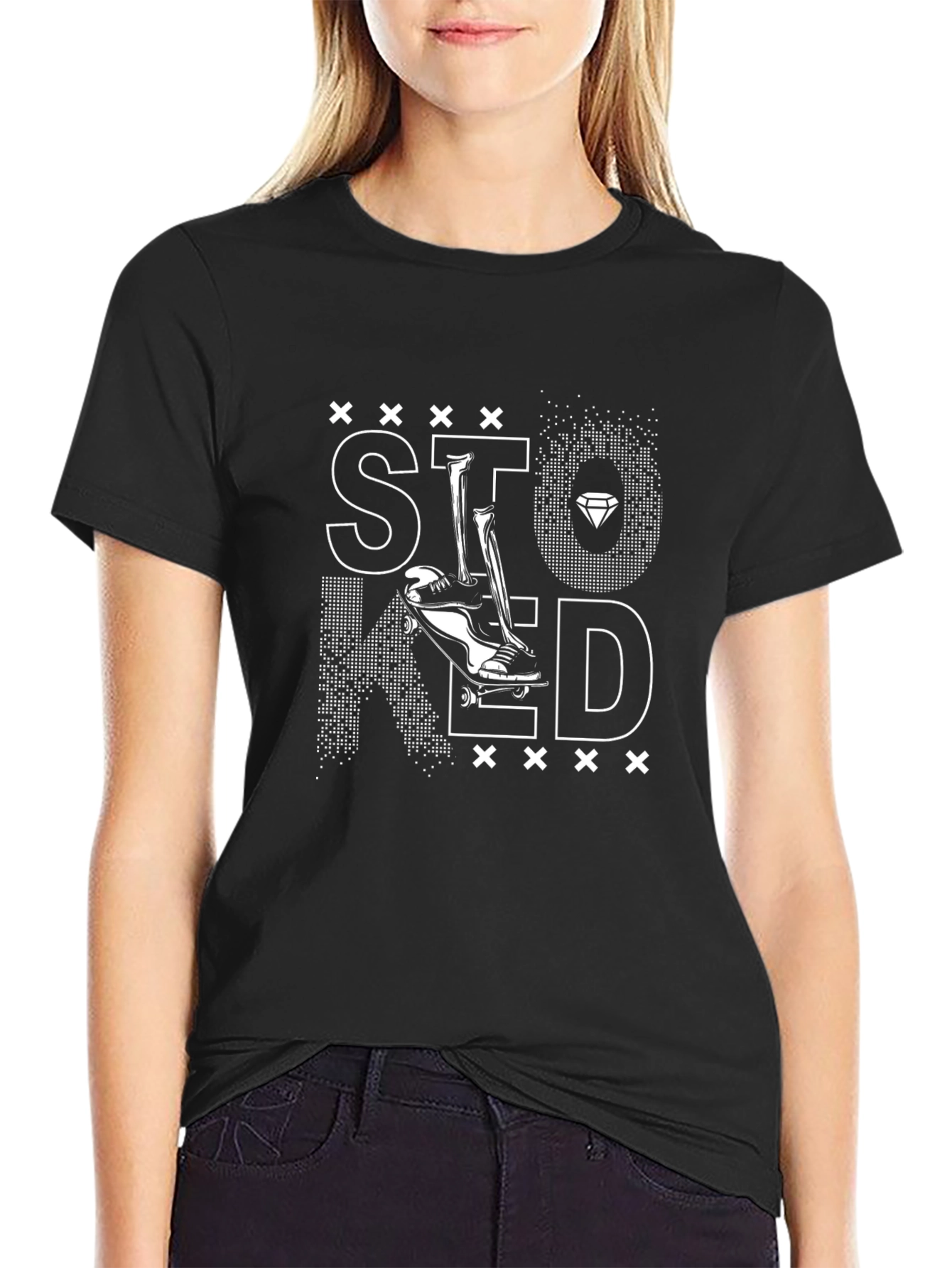 Stoned Skateboard Graphic T-Shirt - Black