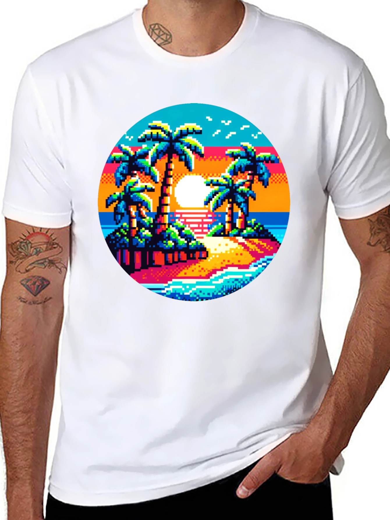 Pixel Sunset Palm Tree Graphic Tee