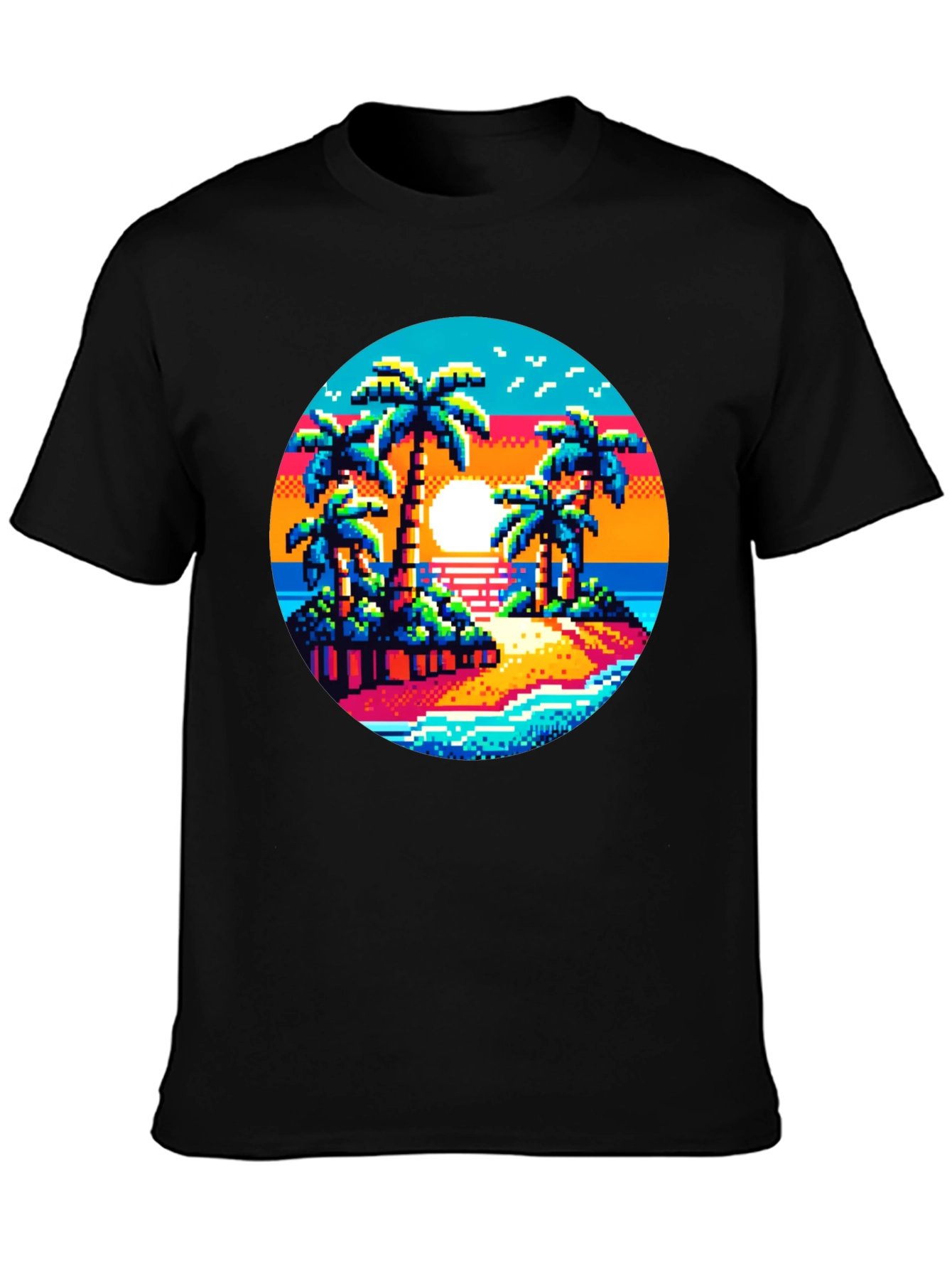 Pixel Sunset Palm Tree Graphic Tee