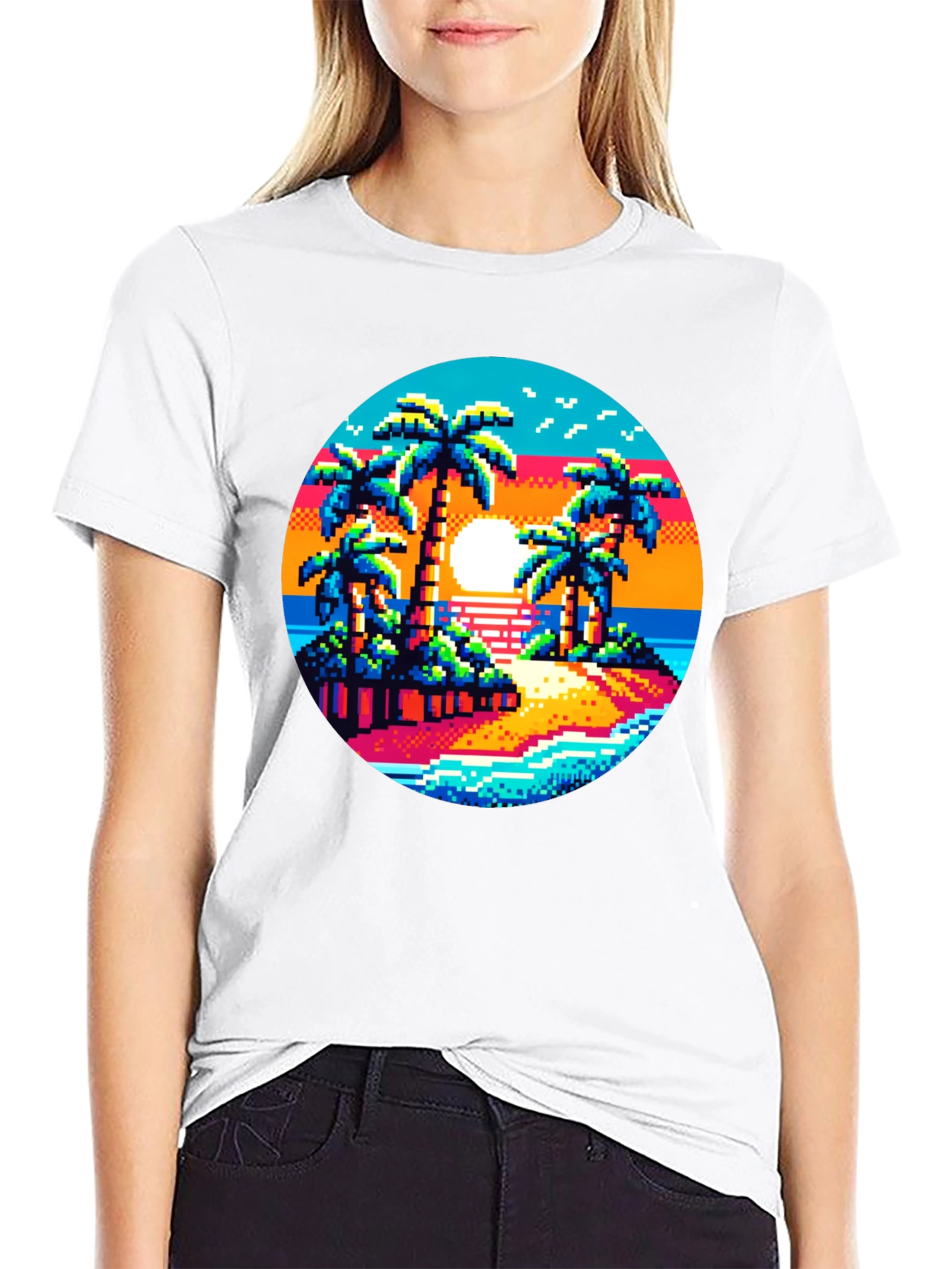 Pixel Sunset Palm Tree Graphic Tee