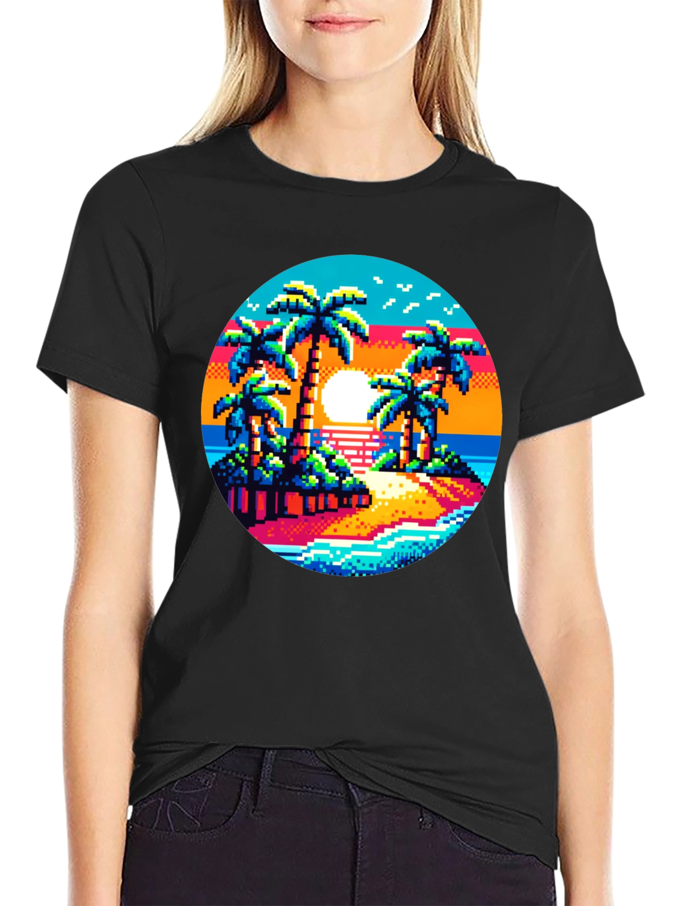 Pixel Sunset Palm Tree Graphic Tee