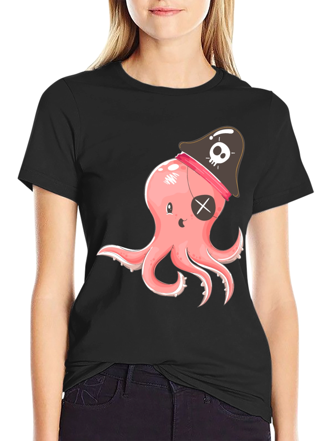 Pirate Octopus Graphic T-Shirt - Black Cotton Tee