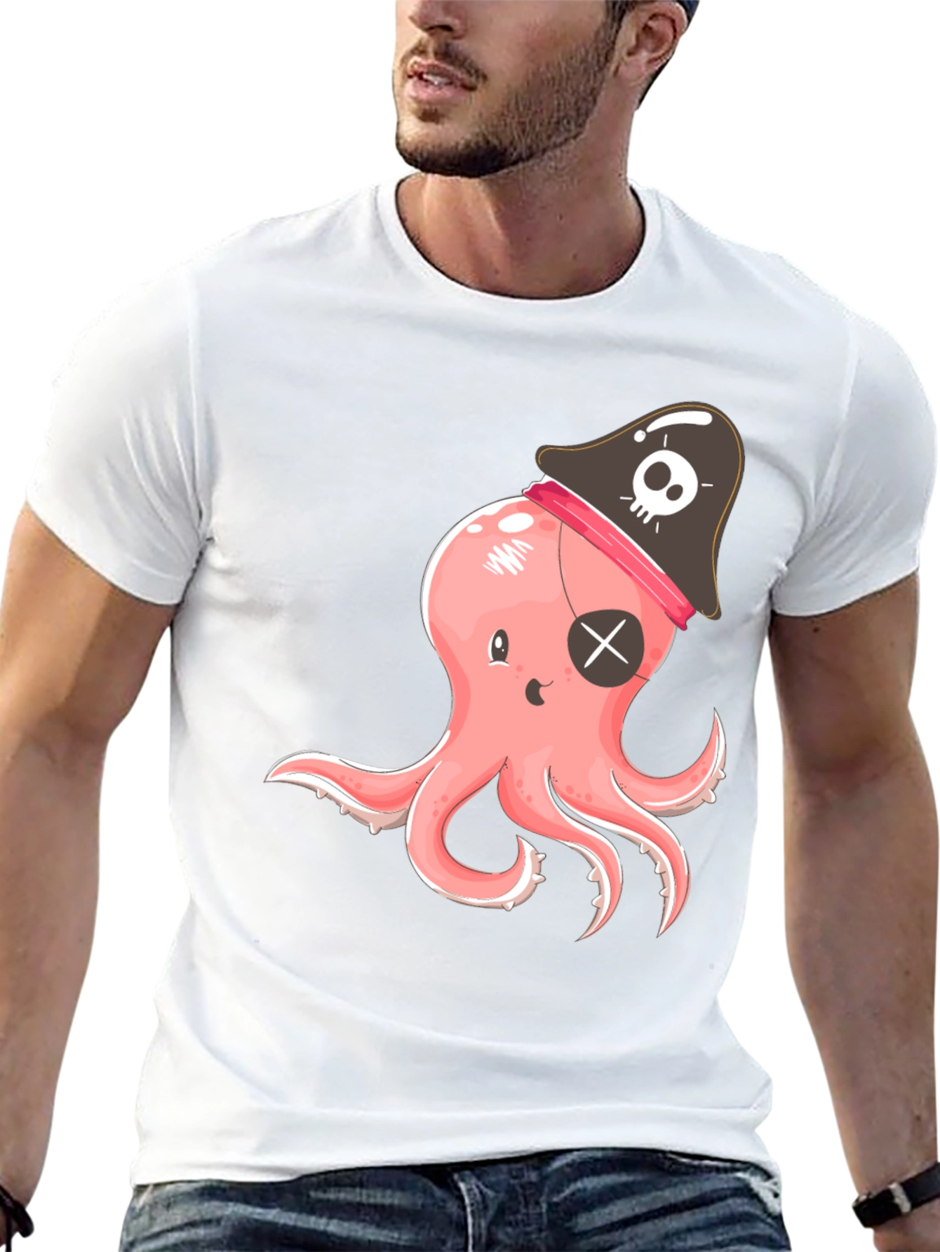 Pirate Octopus Graphic T-Shirt - Black Cotton Tee