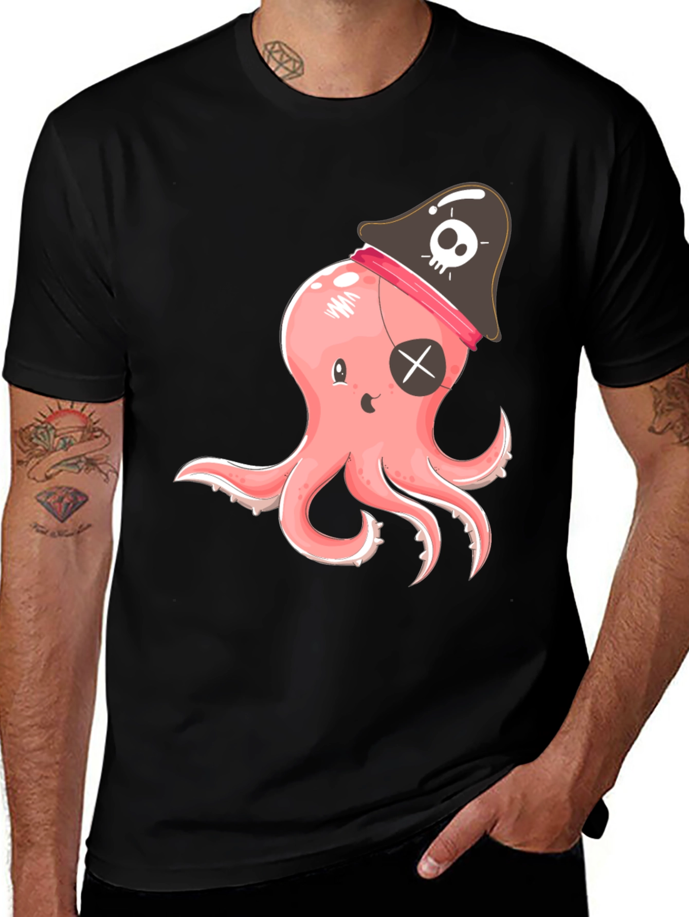 Pirate Octopus Graphic T-Shirt - Black Cotton Tee