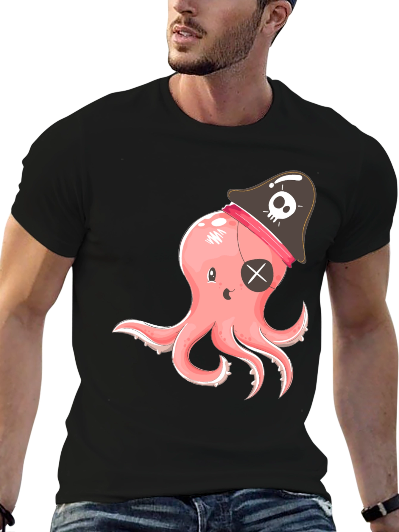 Pirate Octopus Graphic T-Shirt - Black Cotton Tee