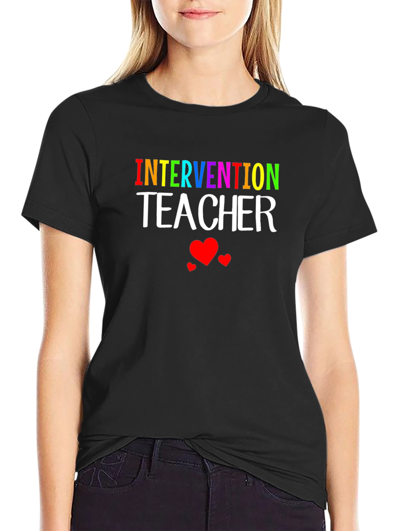 Intervention Teacher T-Shirt - Rainbow Text Design
