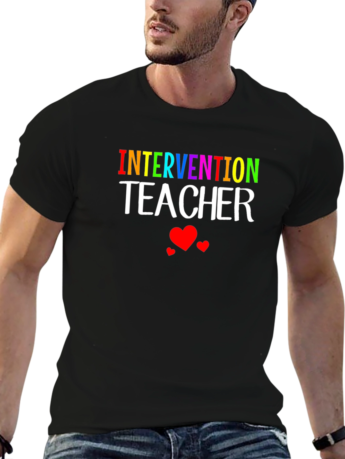 Intervention Teacher T-Shirt - Rainbow Text Design