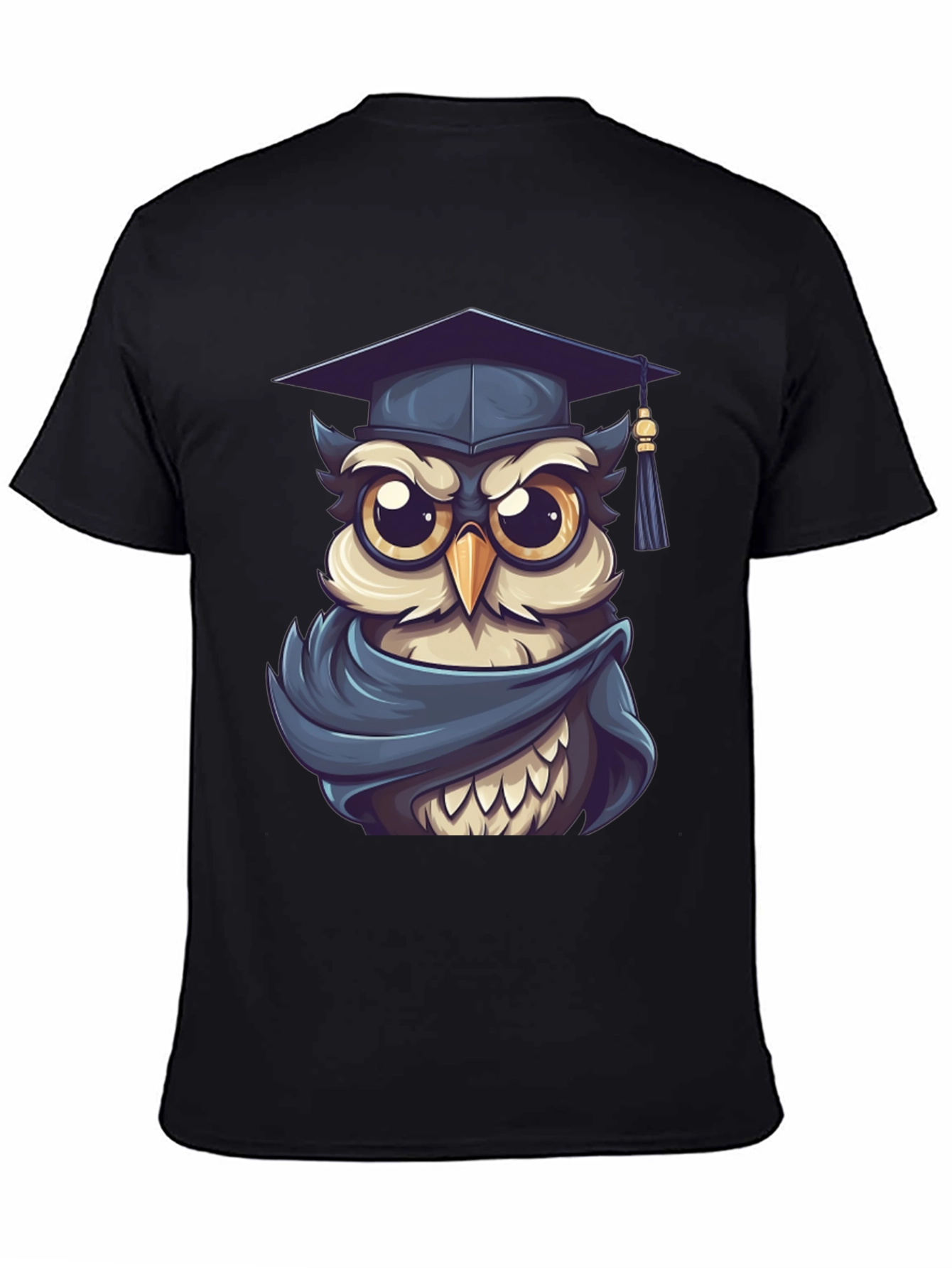 Graduation Owl Graphic Tee - Black Cotton Blend