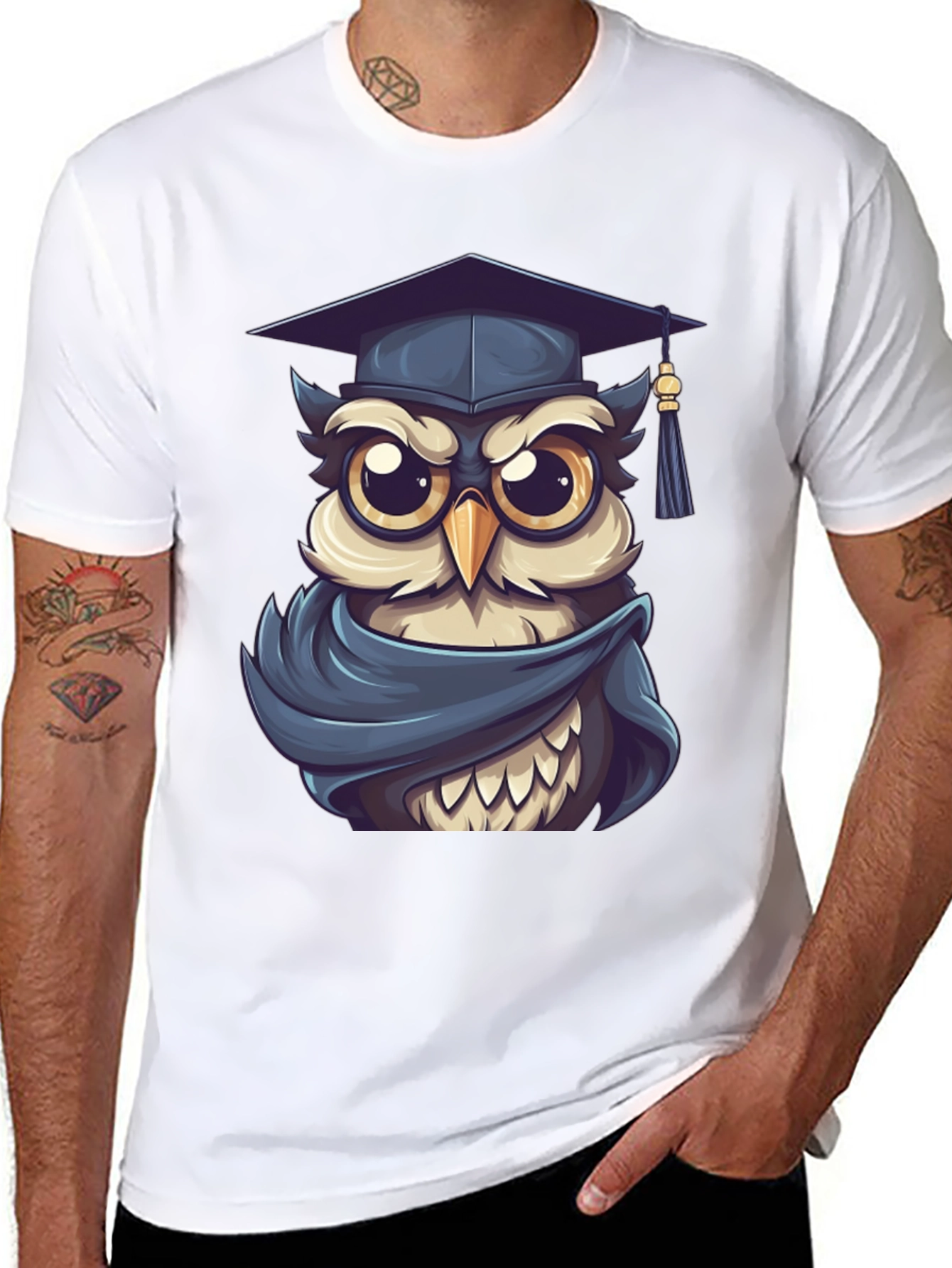 Graduation Owl Graphic Tee - Black Cotton Blend