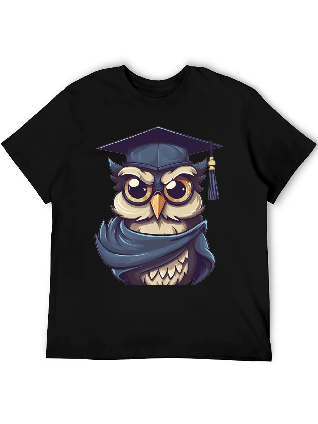 Graduation Owl Graphic Tee - Black Cotton Blend