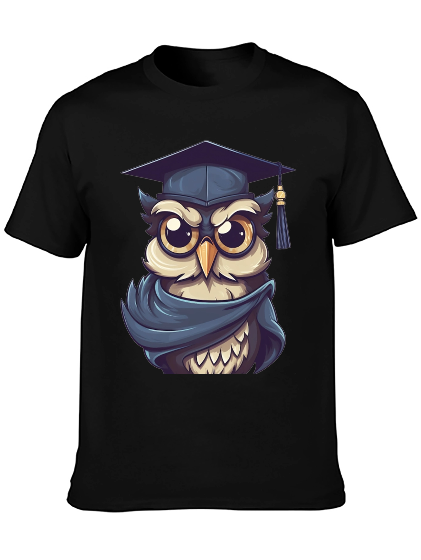 Graduation Owl Graphic Tee - Black Cotton Blend