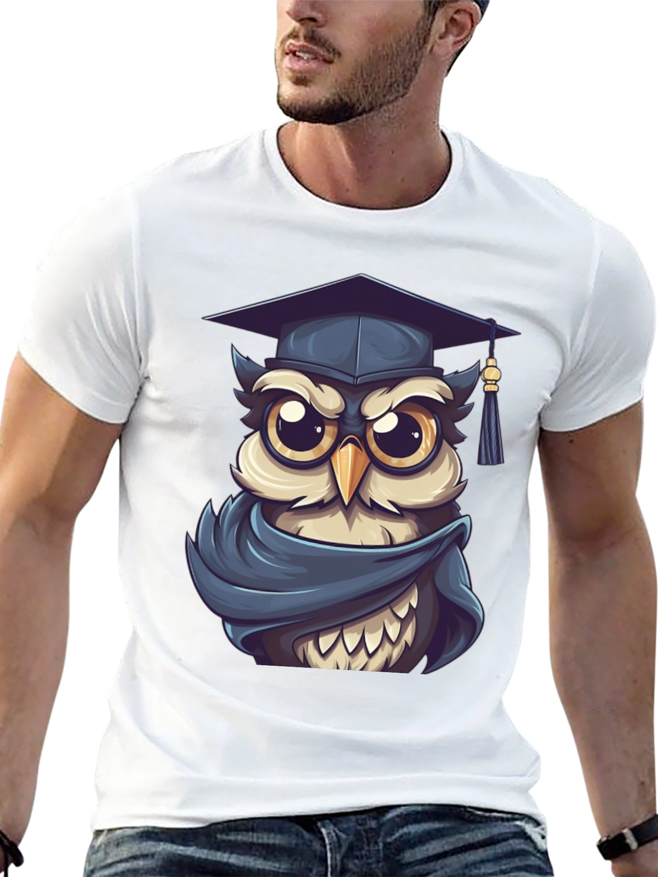 Graduation Owl Graphic Tee - Black Cotton Blend