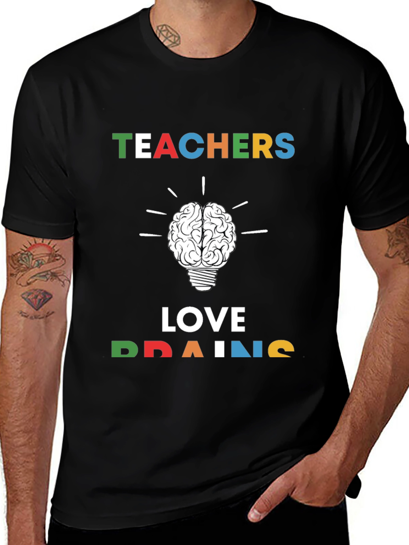 Teachers Love Brains Graphic Tee - Black