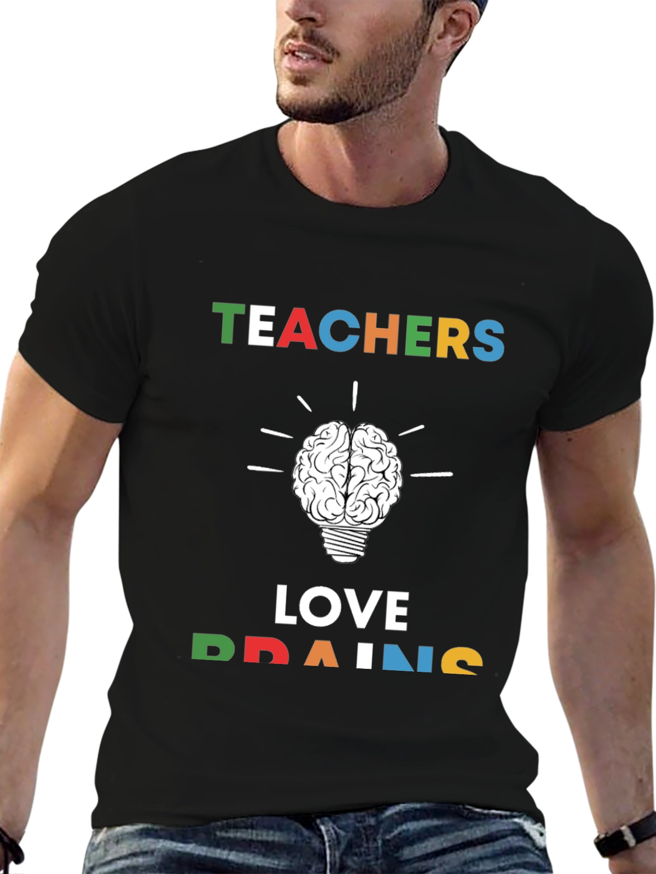 Teachers Love Brains Graphic Tee - Black