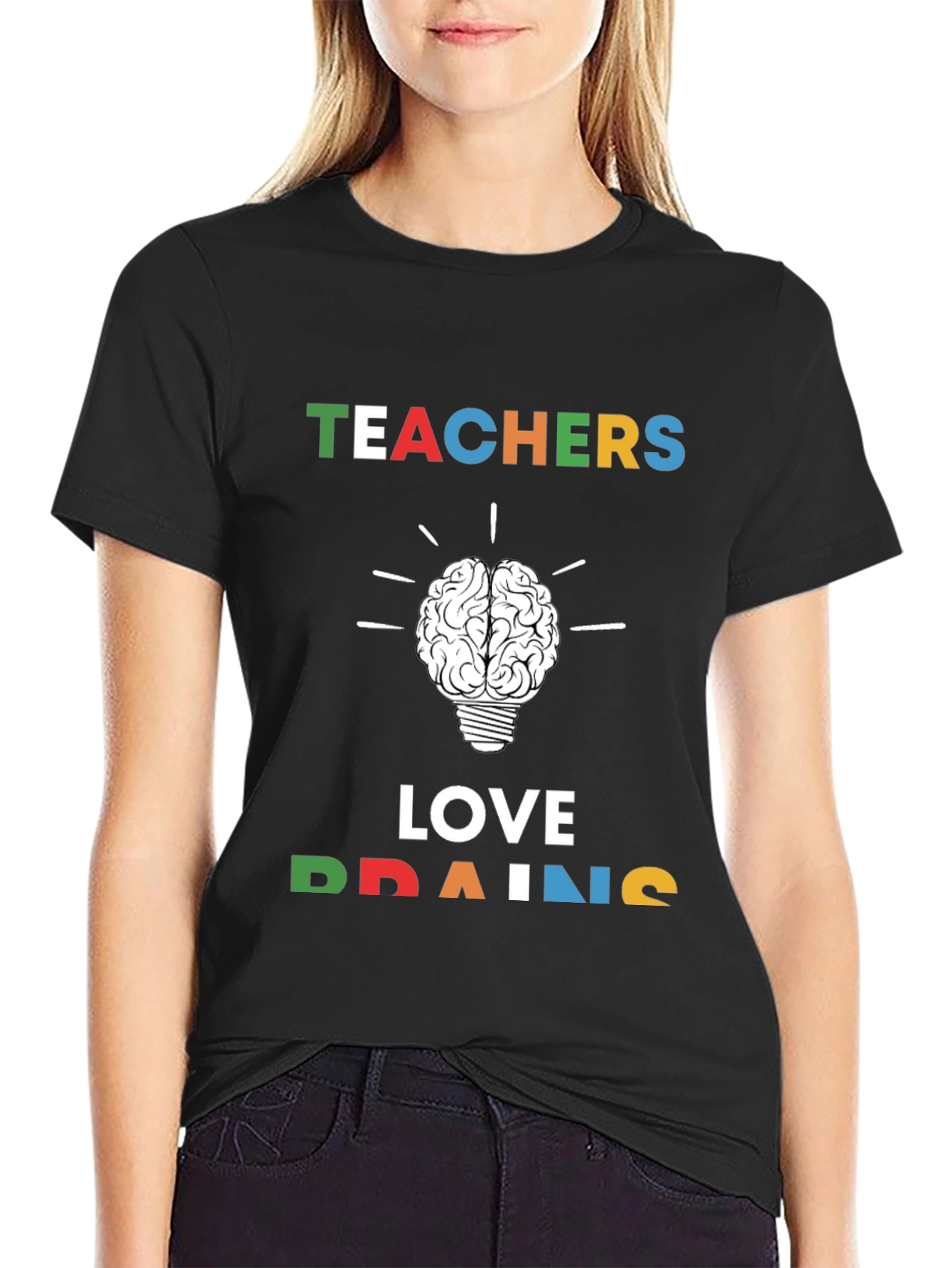 Teachers Love Brains Graphic Tee - Black
