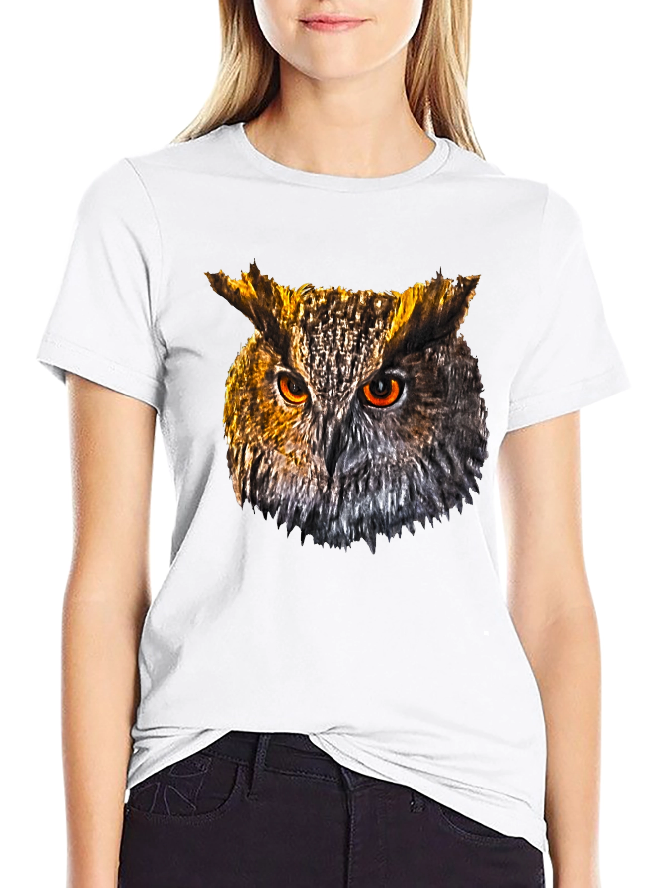 Owl Head Graphic Print Black T-Shirt