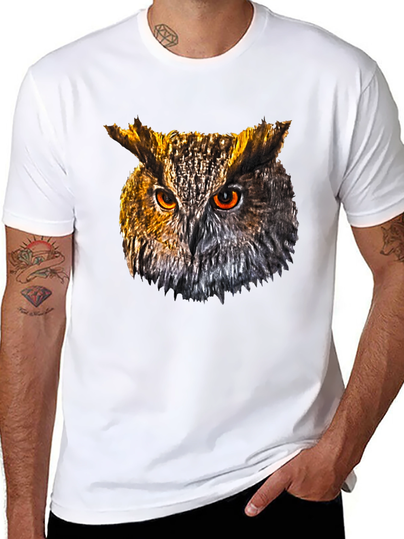 Owl Head Graphic Print Black T-Shirt