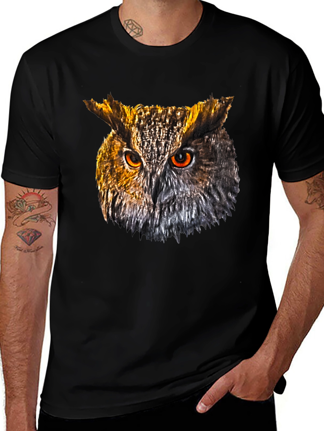 Owl Head Graphic Print Black T-Shirt