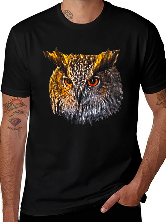 Owl Head Graphic Print Black T-Shirt