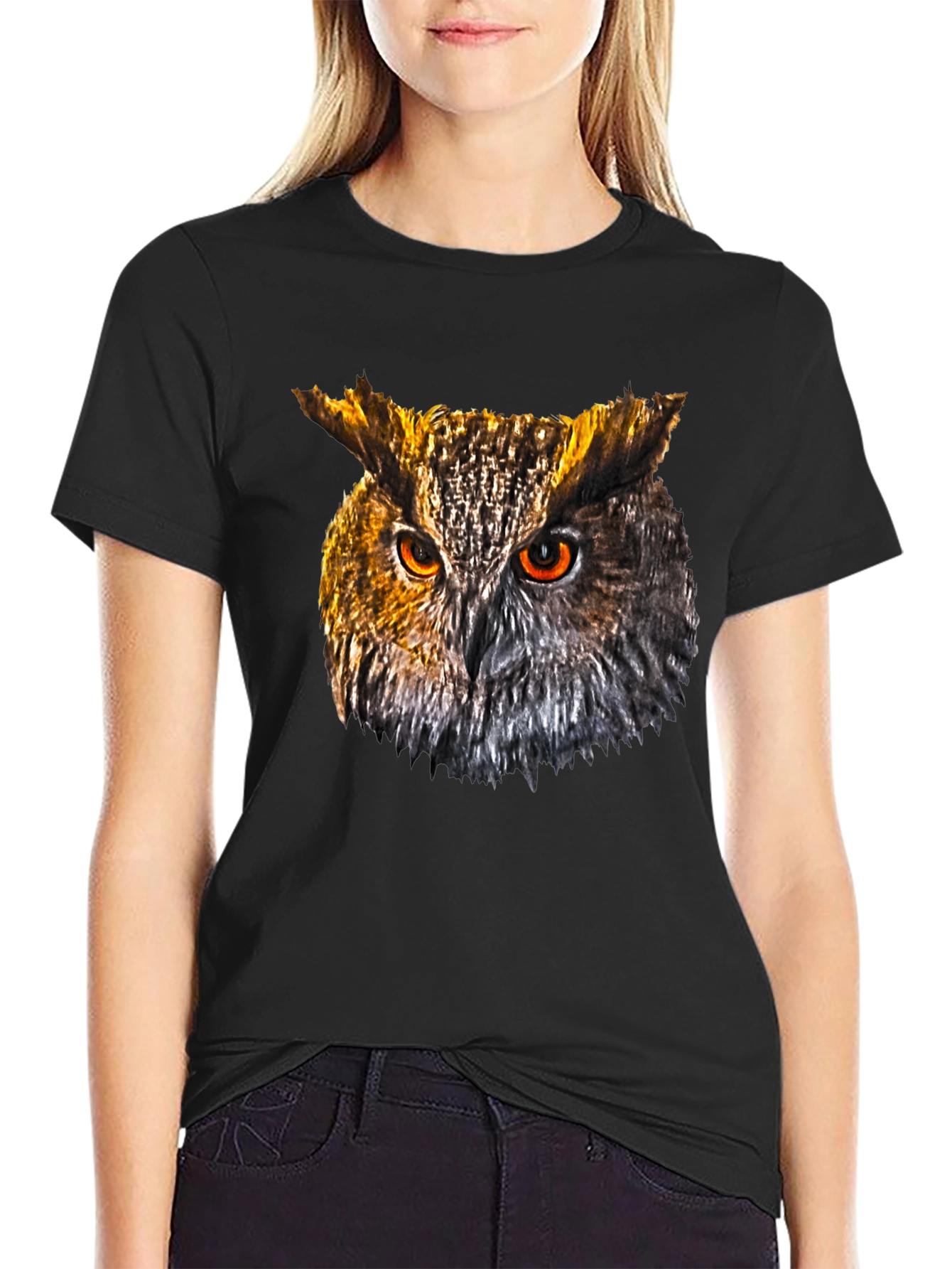 Owl Head Graphic Print Black T-Shirt