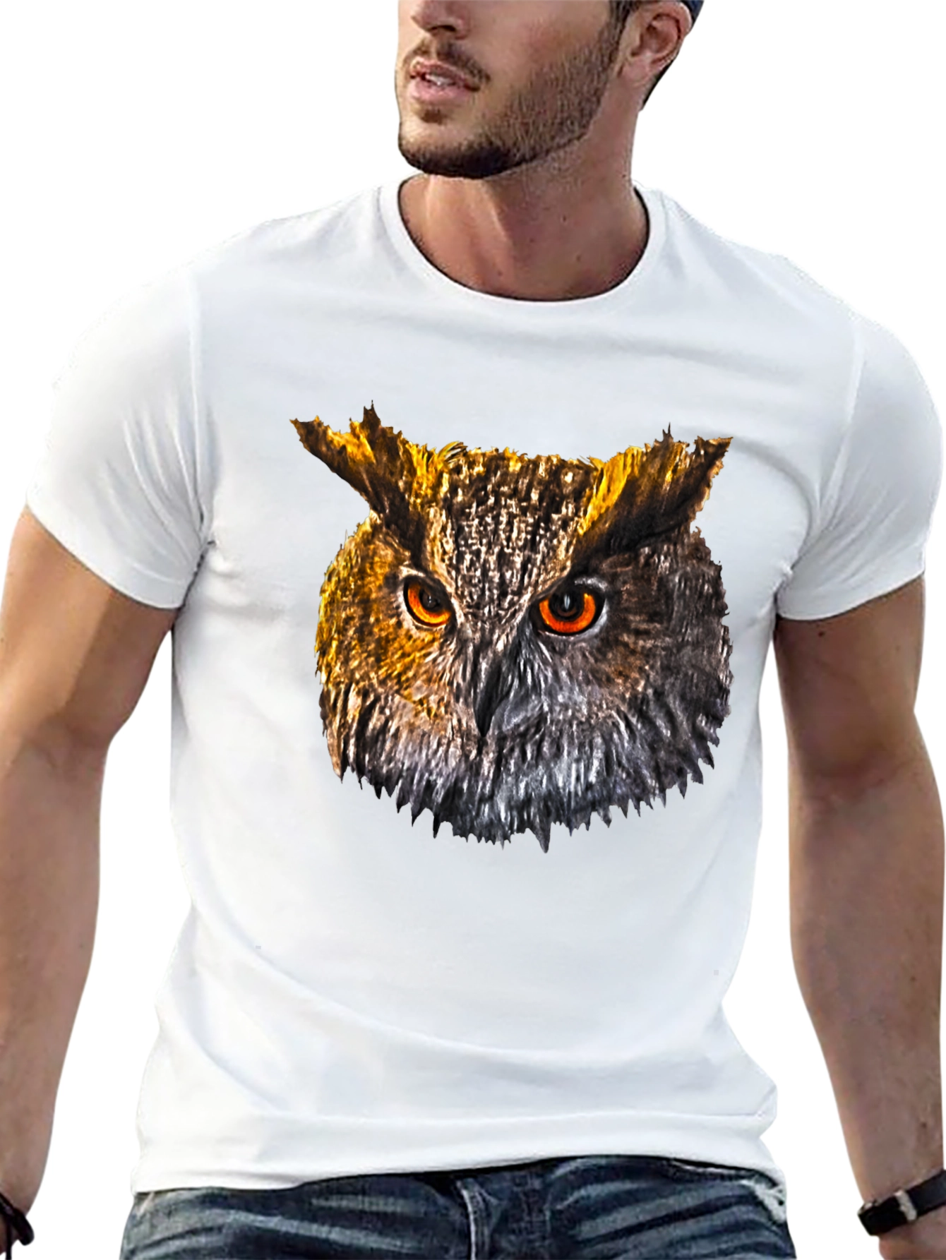 Owl Head Graphic Print Black T-Shirt