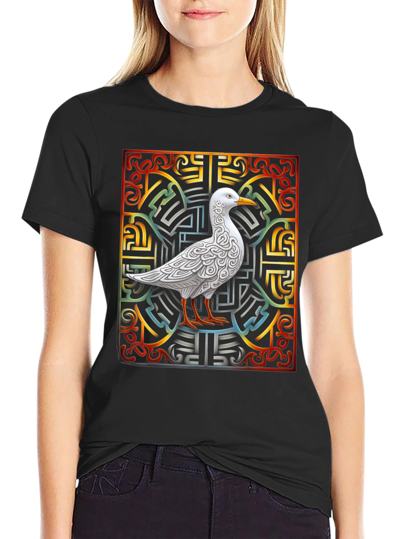Ornate Bird Graphic Tee - Unique Design