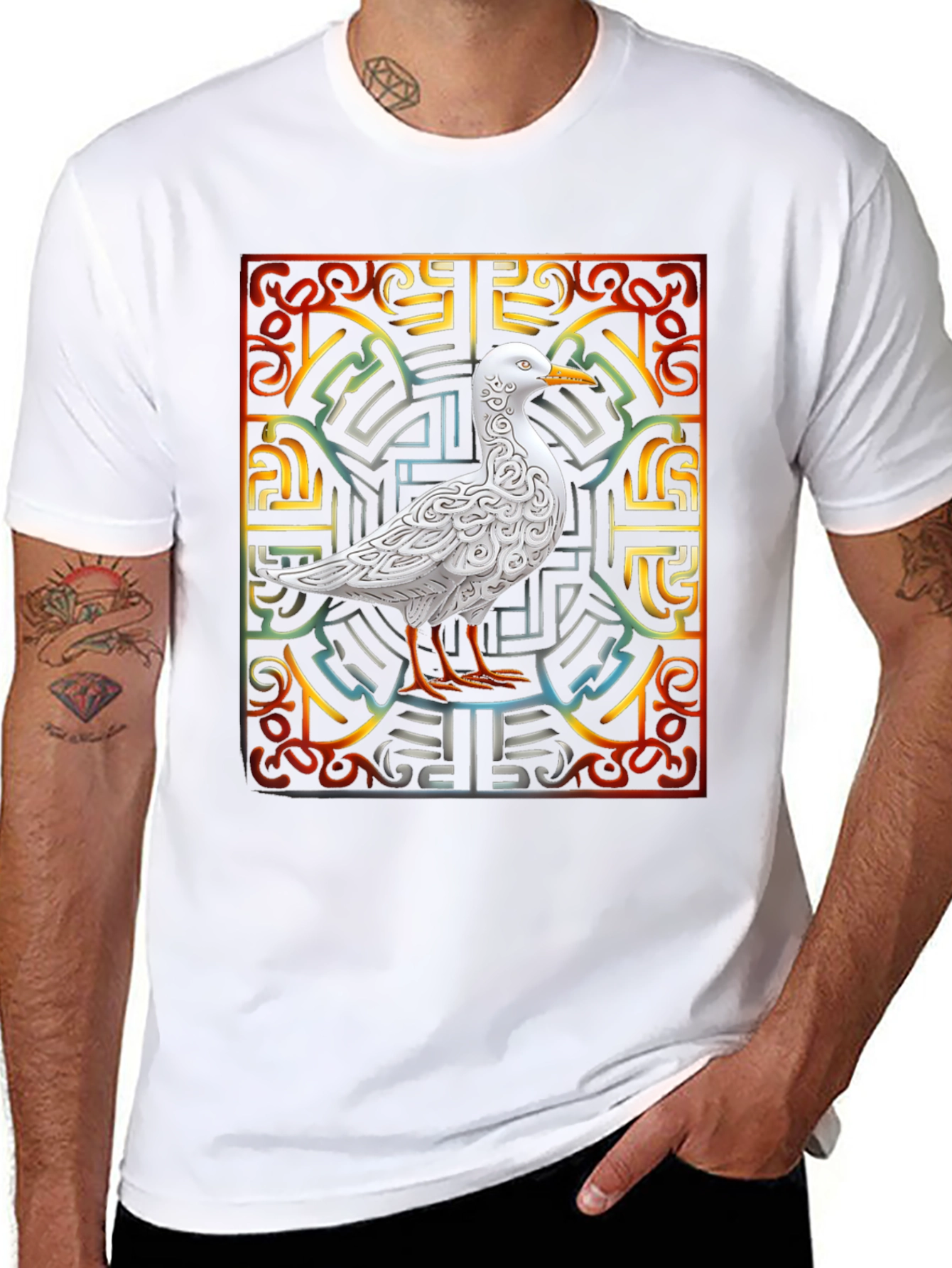 Ornate Bird Graphic Tee - Unique Design