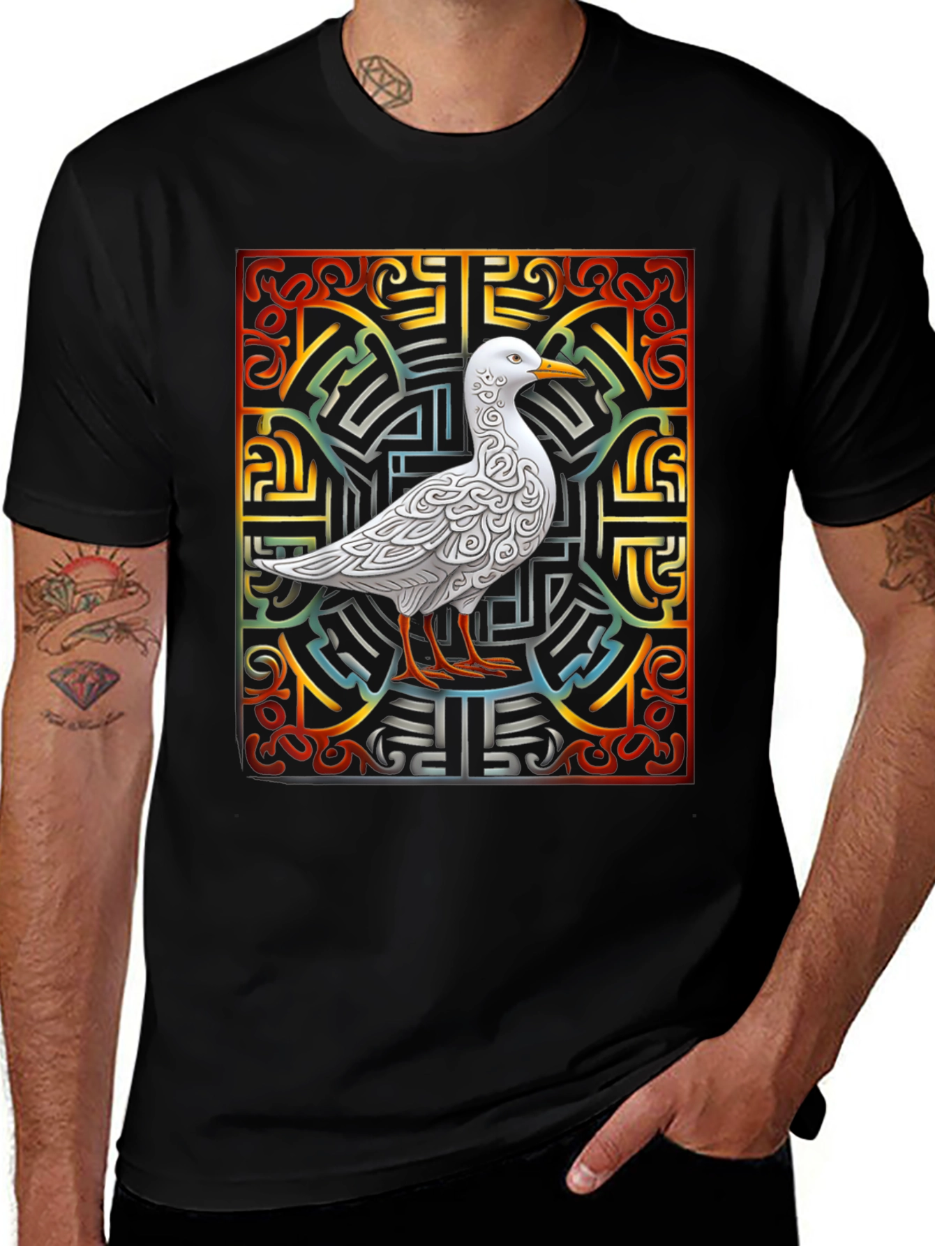 Ornate Bird Graphic Tee - Unique Design