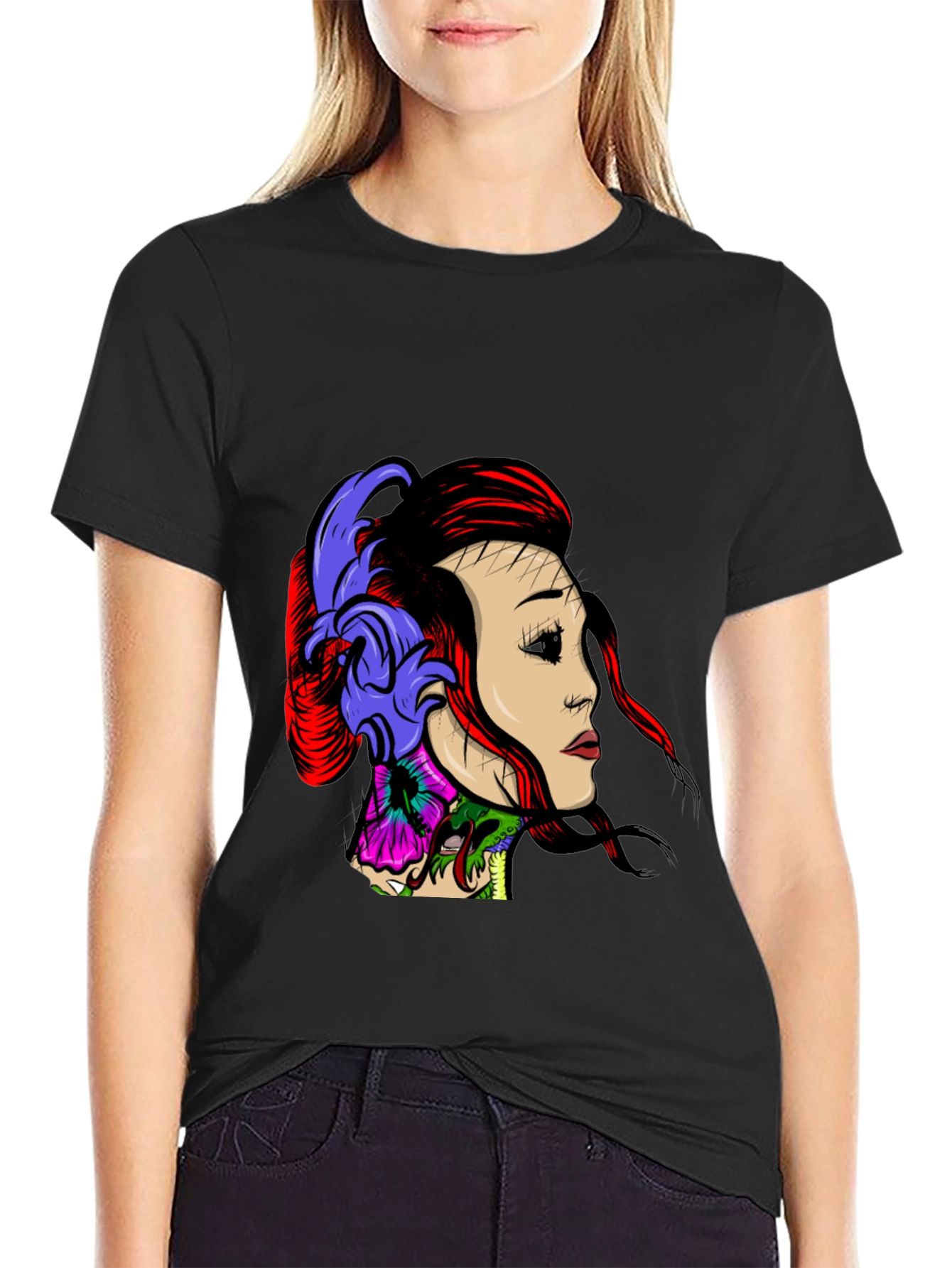 Geisha Graphic Print Black T-Shirt