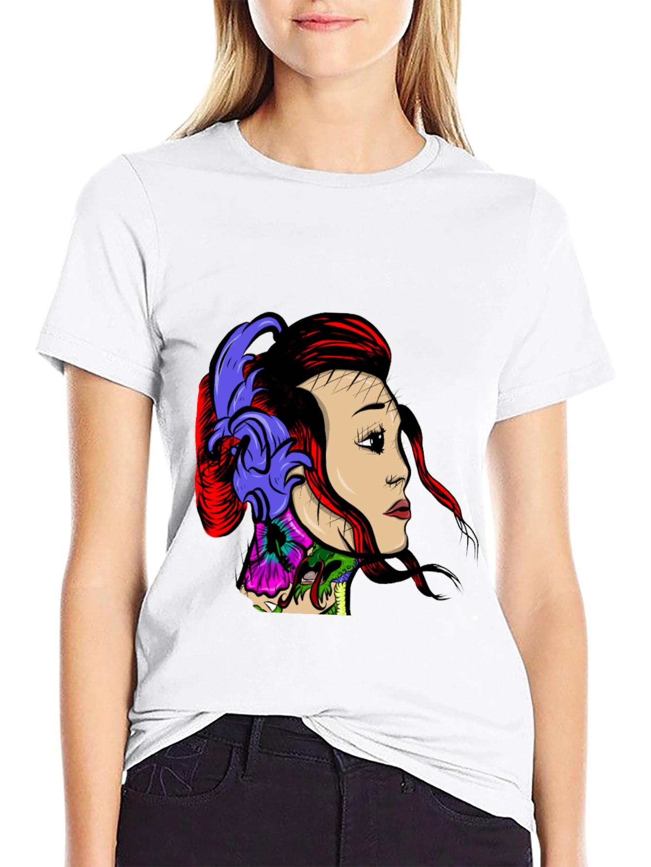 Geisha Graphic Print Black T-Shirt