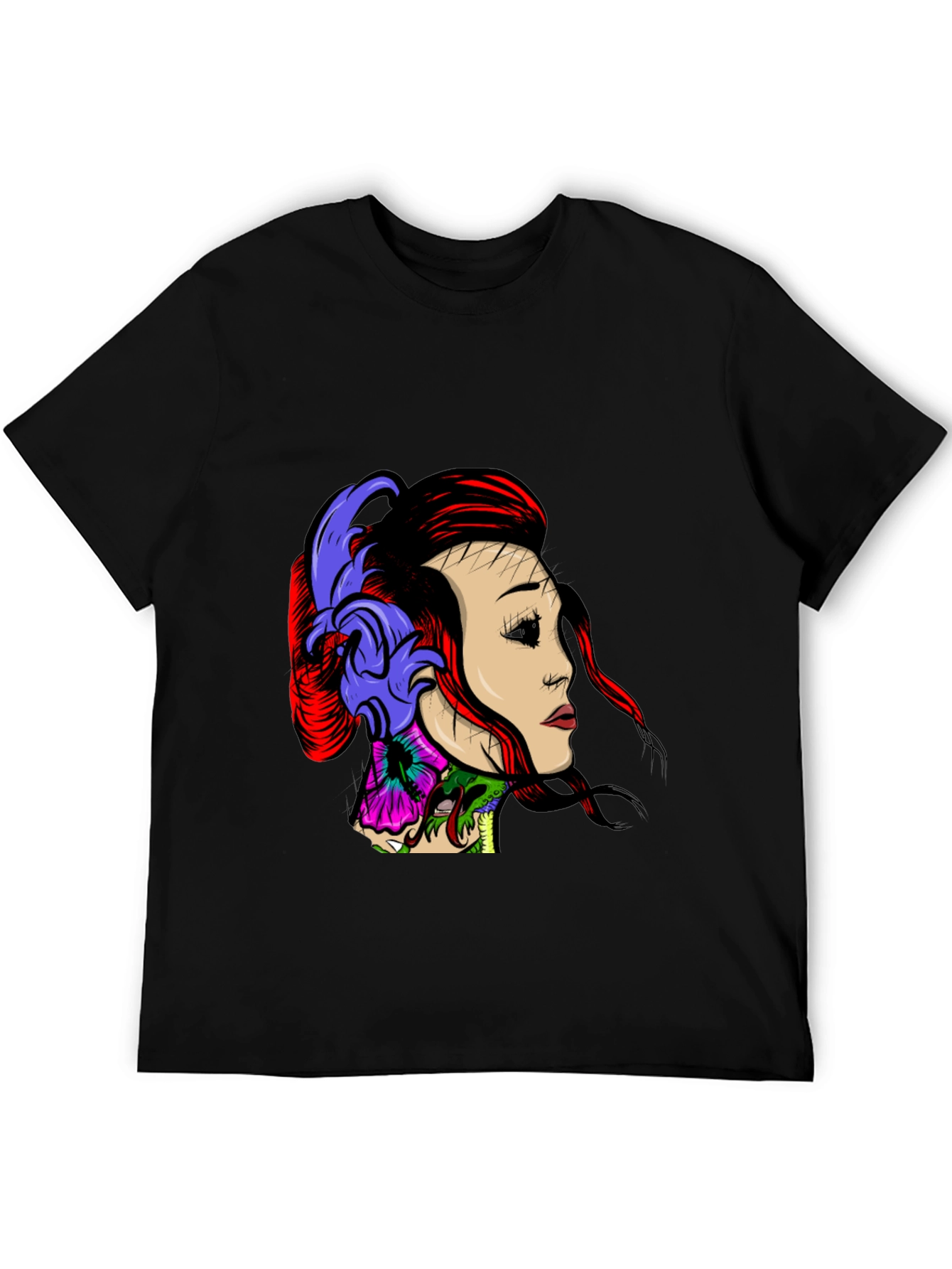 Geisha Graphic Print Black T-Shirt