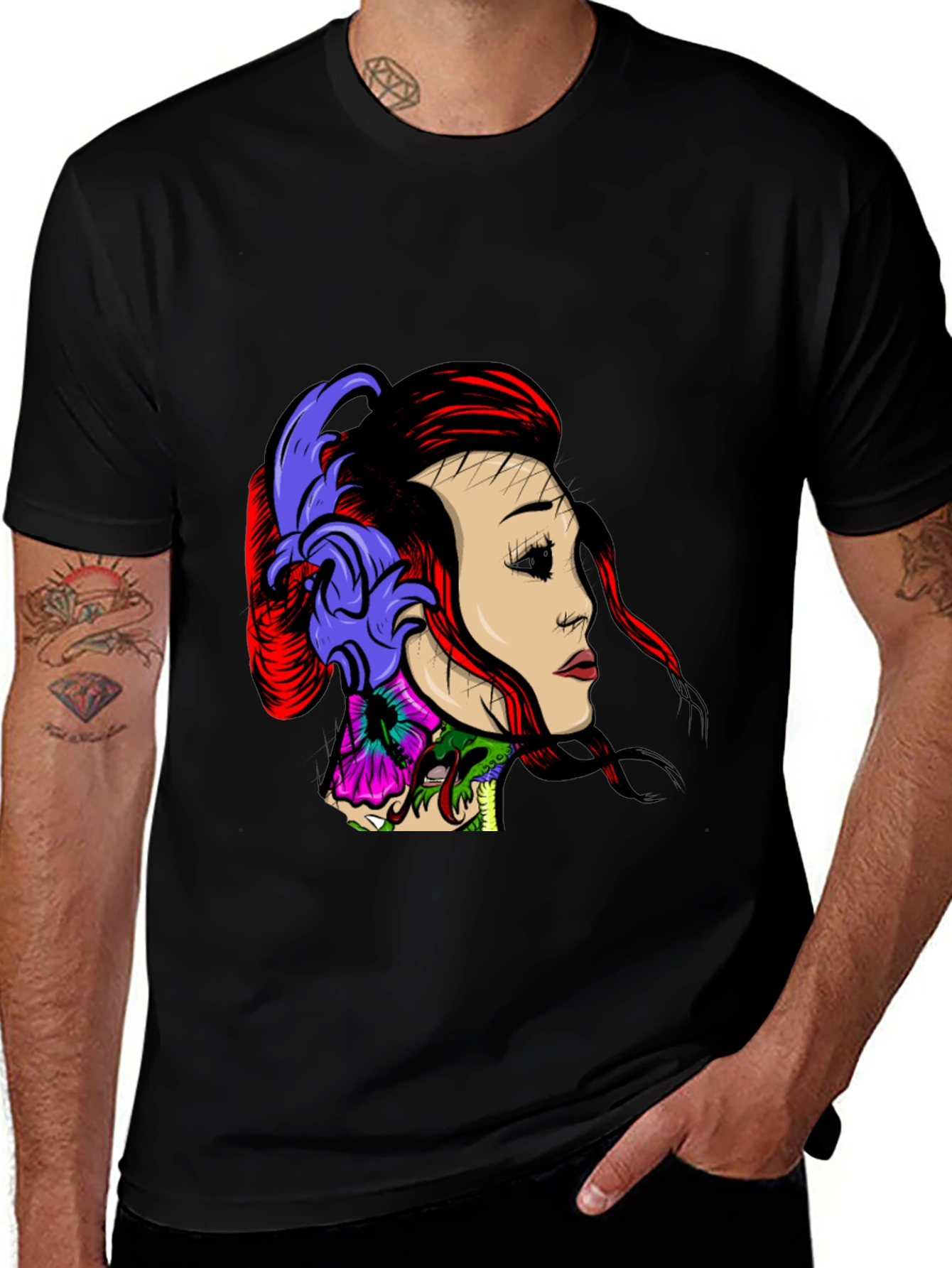 Geisha Graphic Print Black T-Shirt