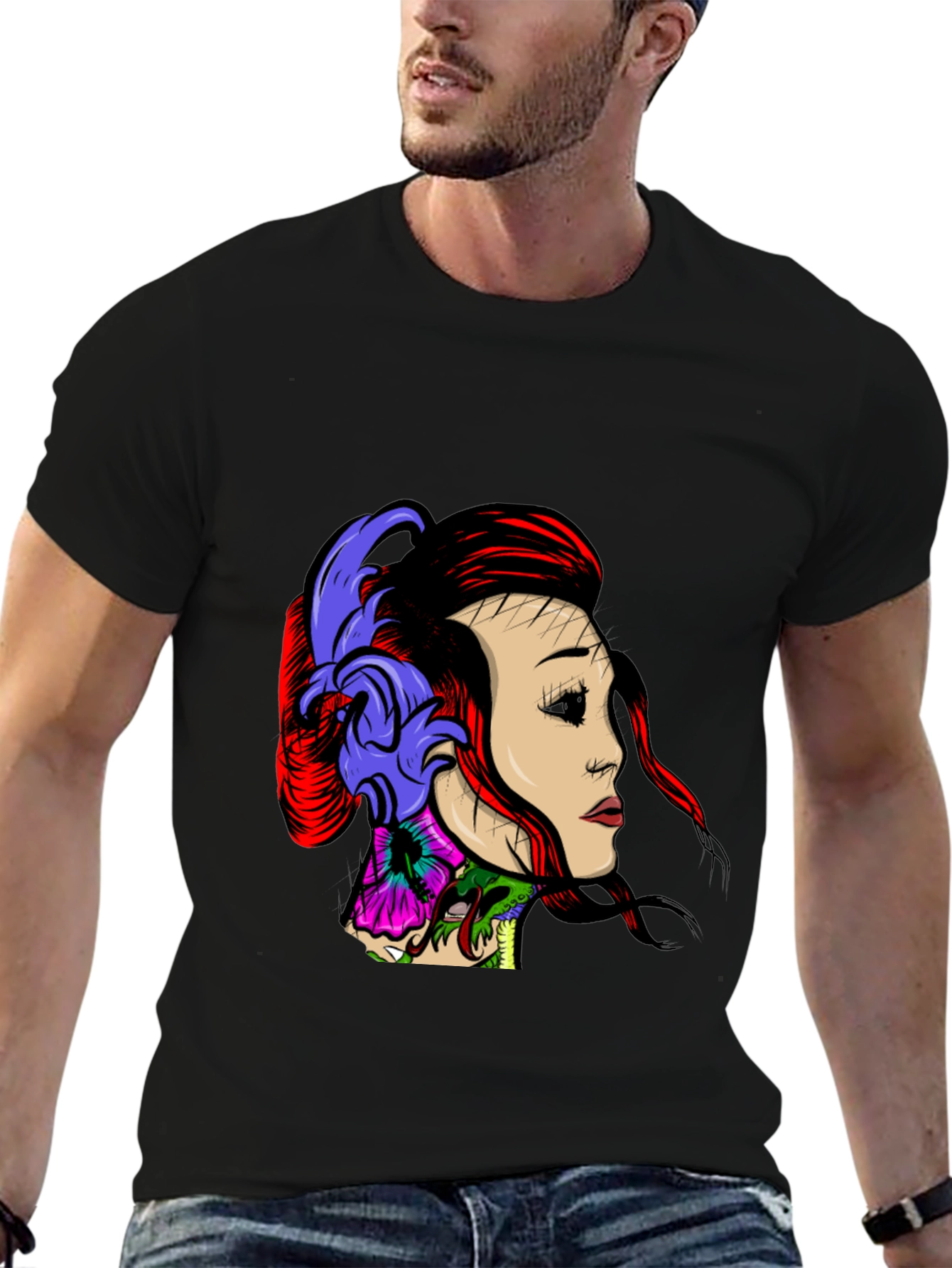 Geisha Graphic Print Black T-Shirt