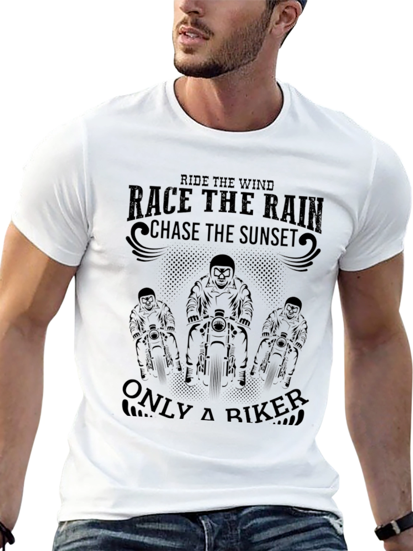 Ride the Wind Biker Graphic Tee - Black