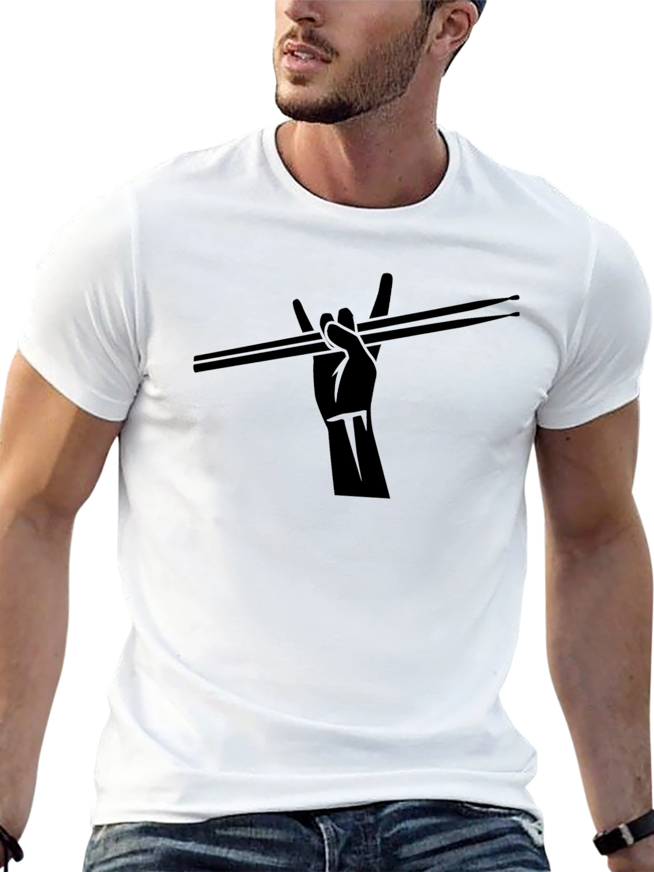Drummer Rock On Hand Graphic T-Shirt - Black