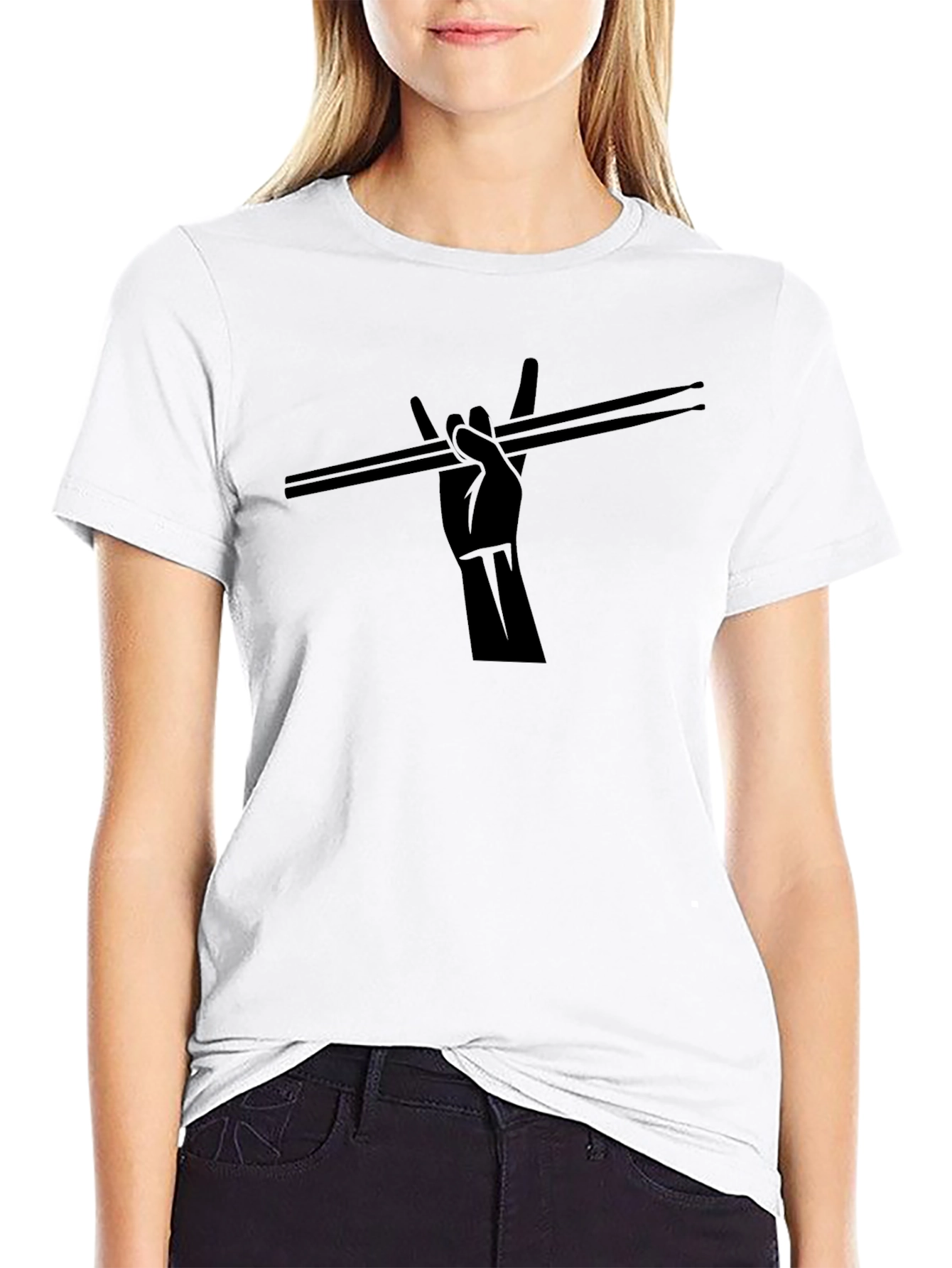 Drummer Rock On Hand Graphic T-Shirt - Black