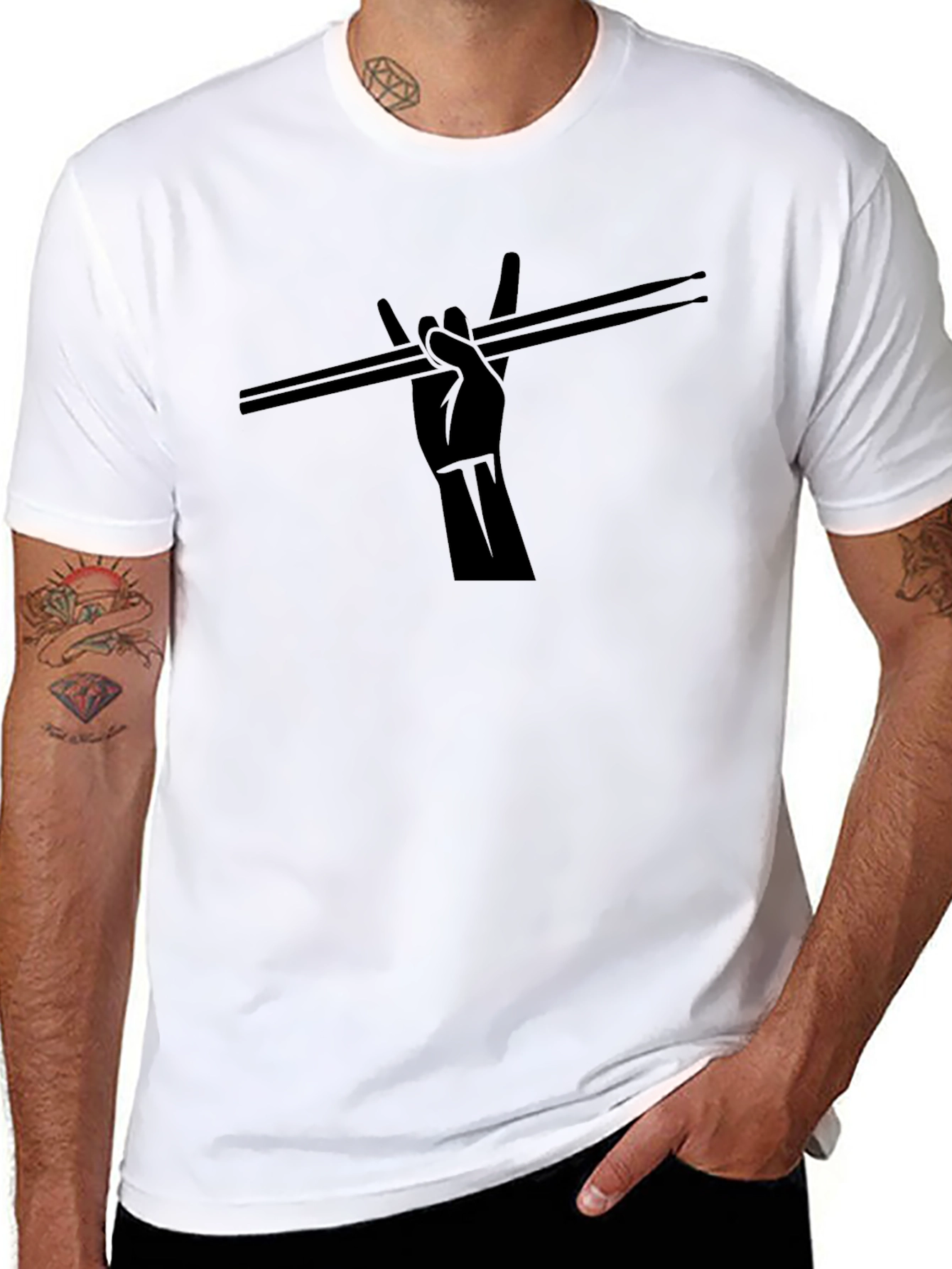 Drummer Rock On Hand Graphic T-Shirt - Black