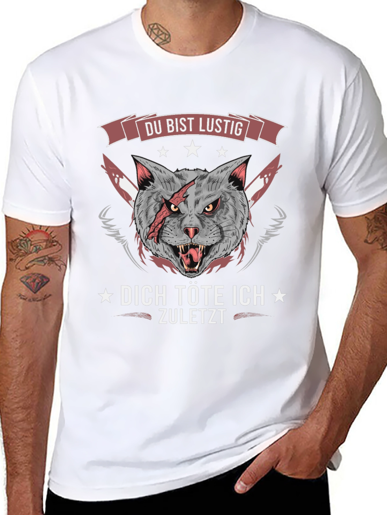 Funny Cat Graphic Tee - Du Bist Lustig
